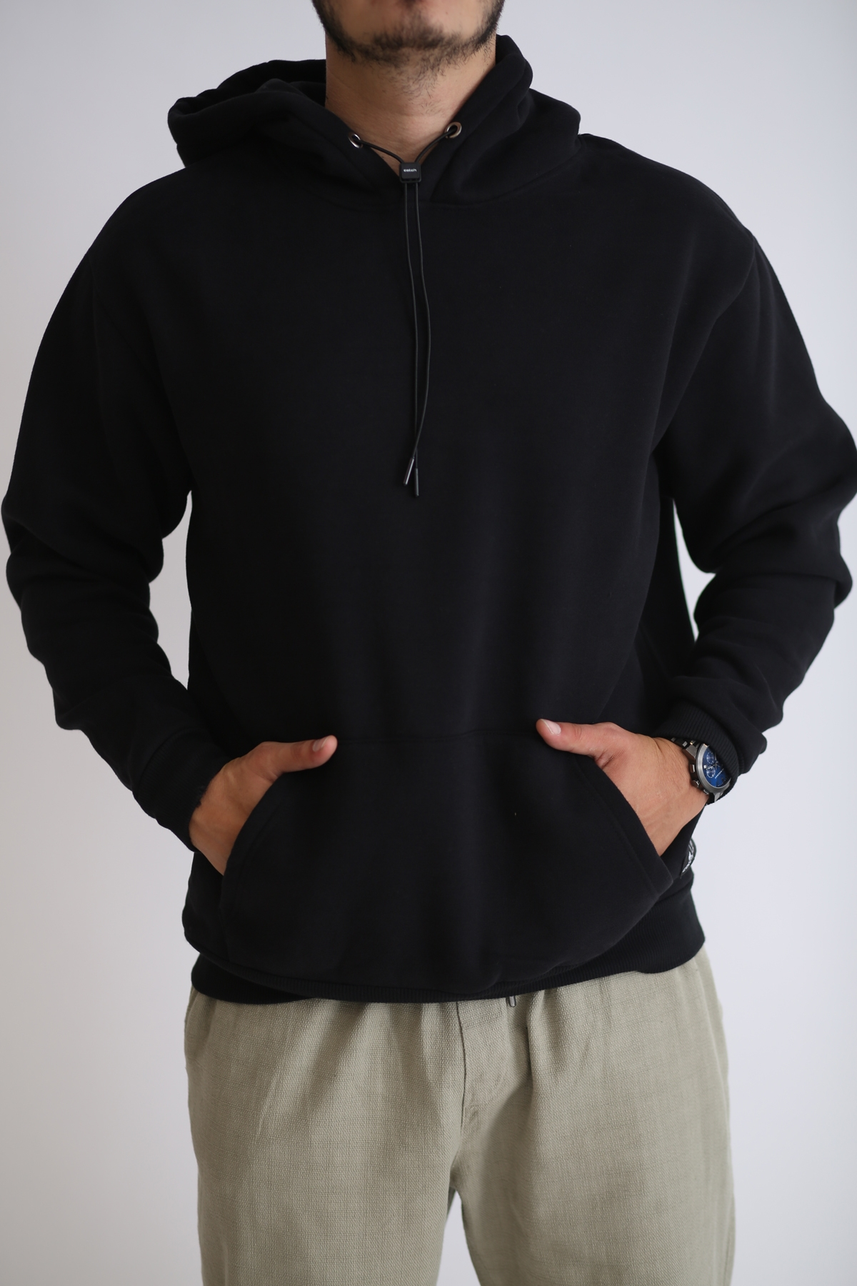 Siyah Kapşonlu Şardonlu Sweatshirt K-231