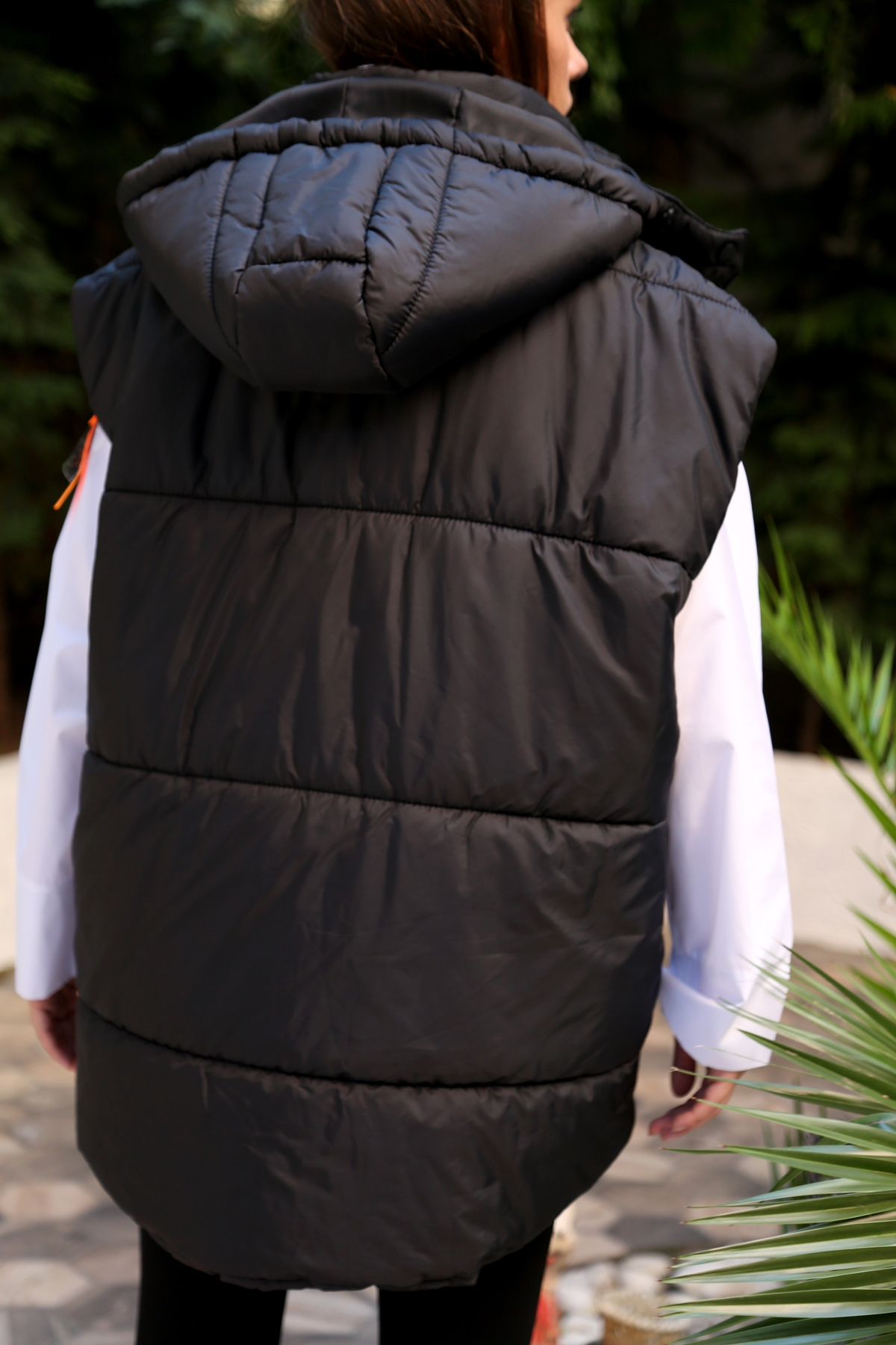 Siyah Kapüşonlu Oversize Şişme Yelek 59004