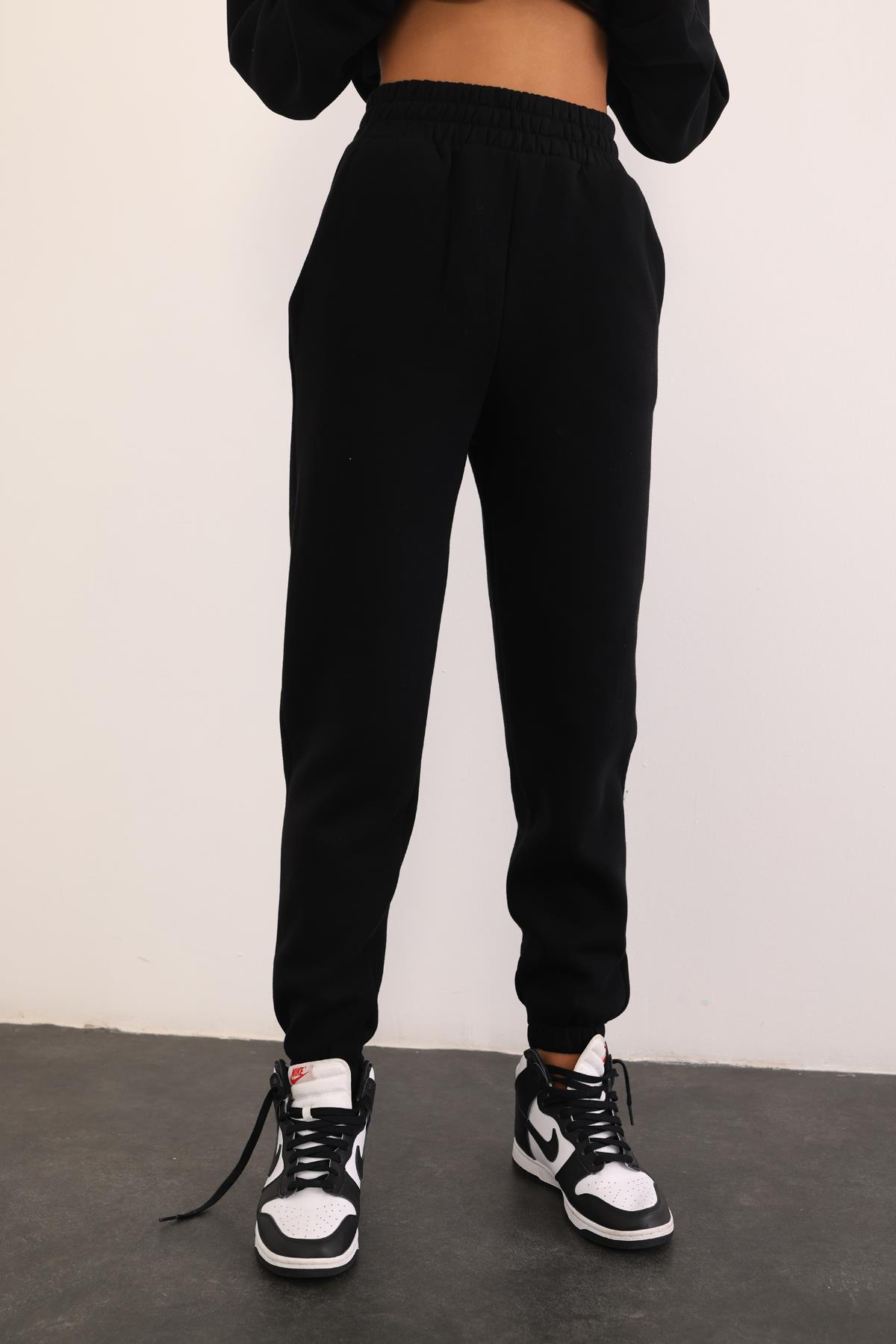Siyah Kapüşonlu Sweatshirt Eşofman Takım 3828