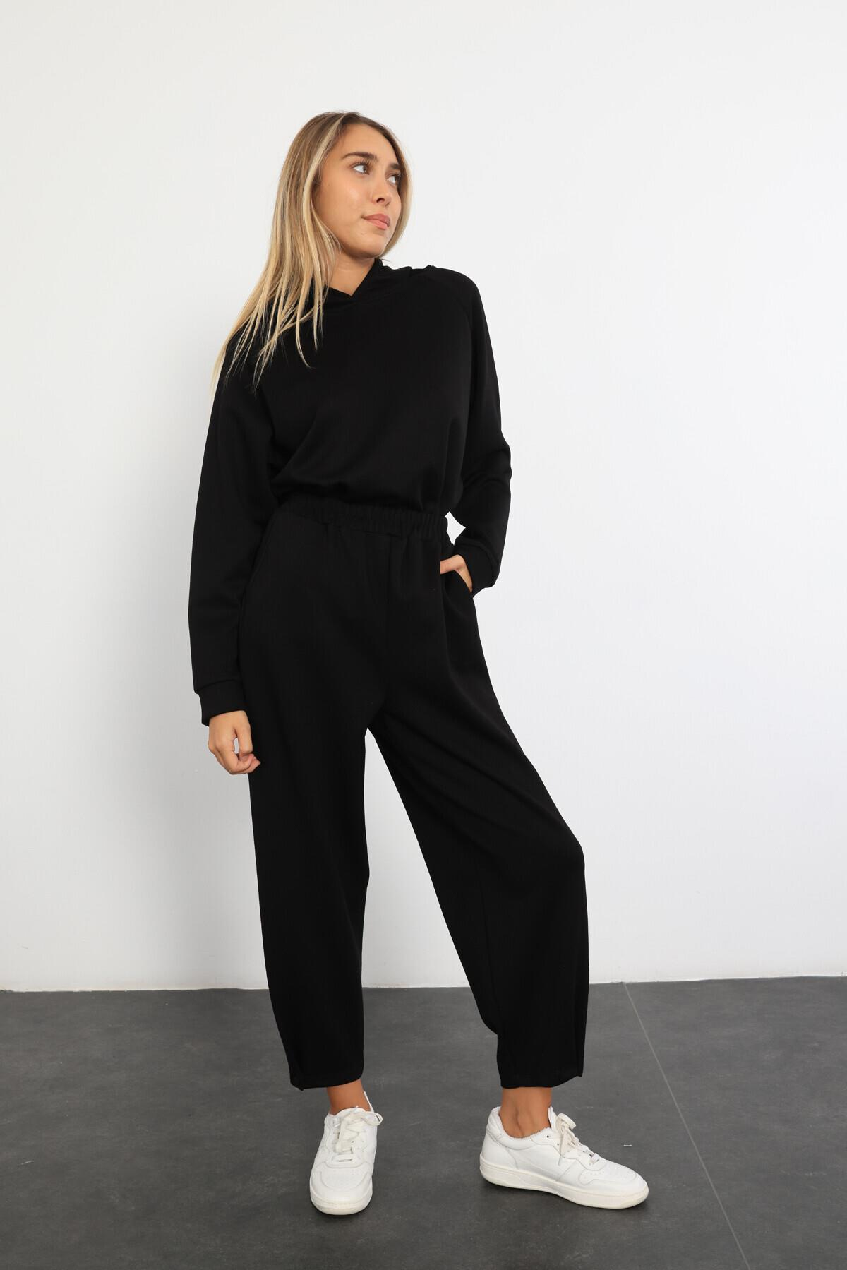 Siyah Kapüşonlu Sweatshirt Modal Takım 231601