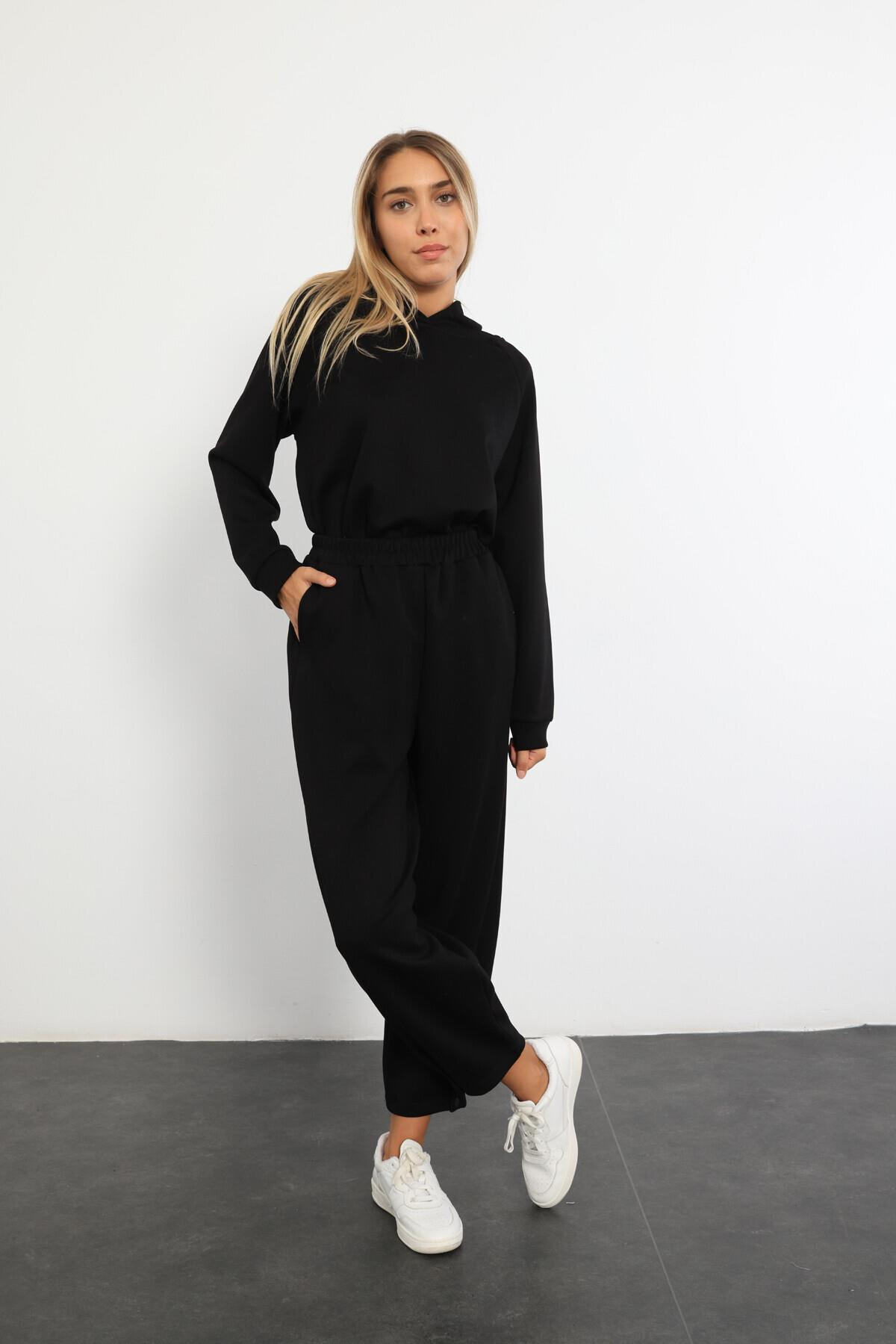 Siyah Kapüşonlu Sweatshirt Modal Takım 231601
