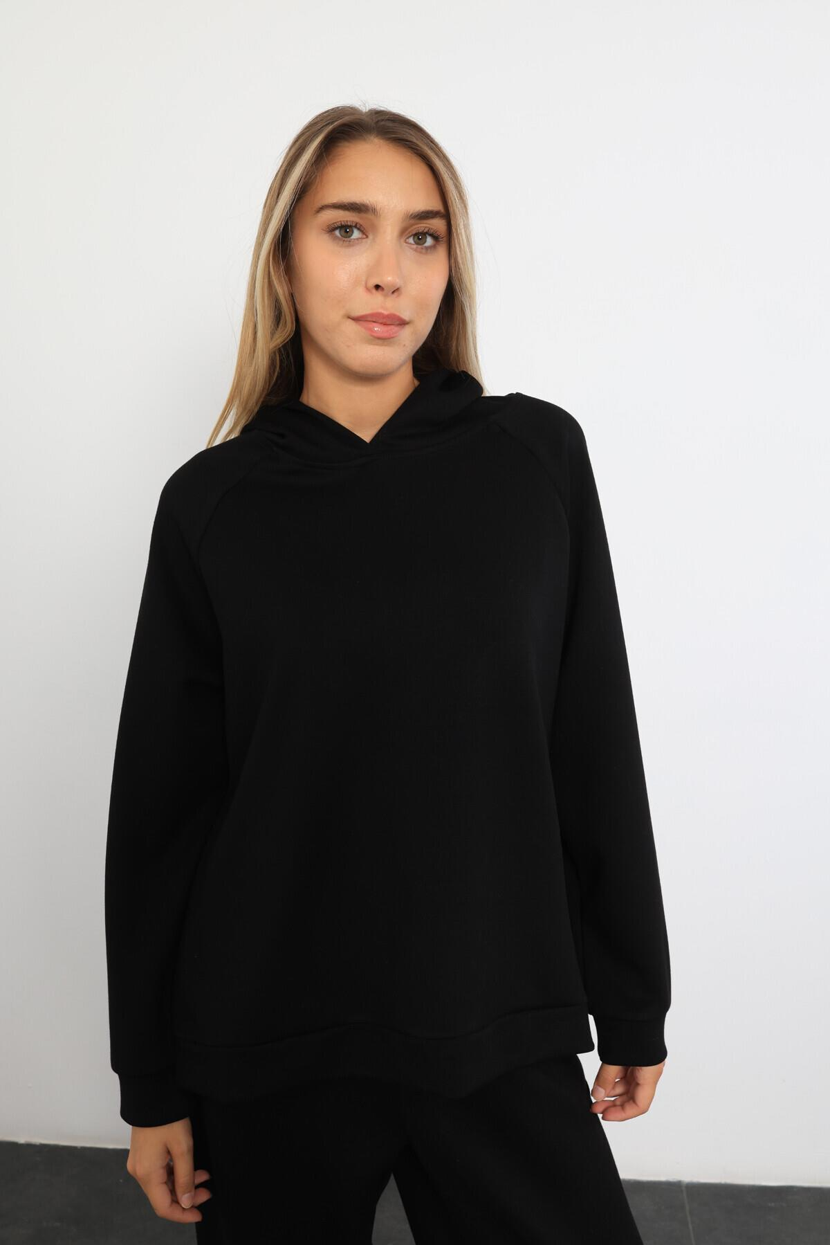 Siyah Kapüşonlu Sweatshirt Modal Takım 231601