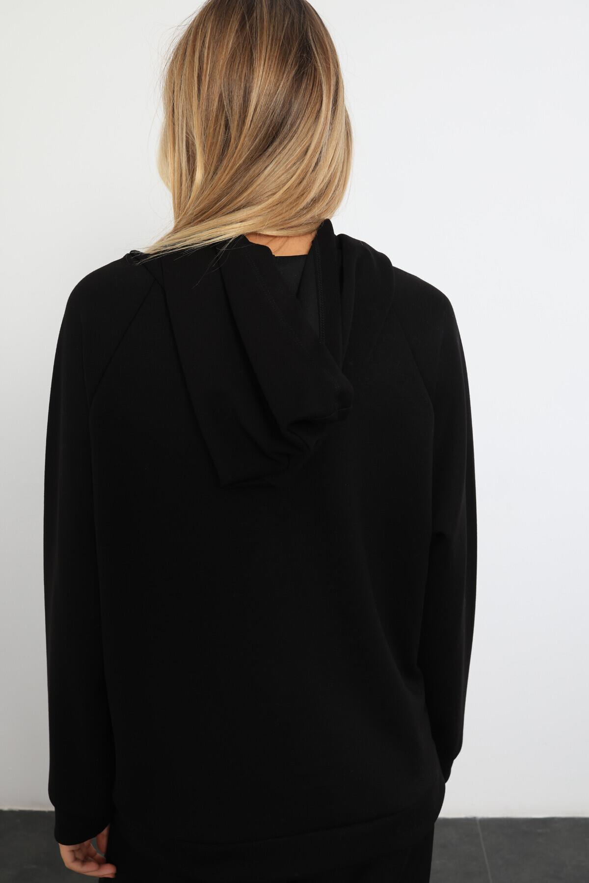 Siyah Kapüşonlu Sweatshirt Modal Takım 231601