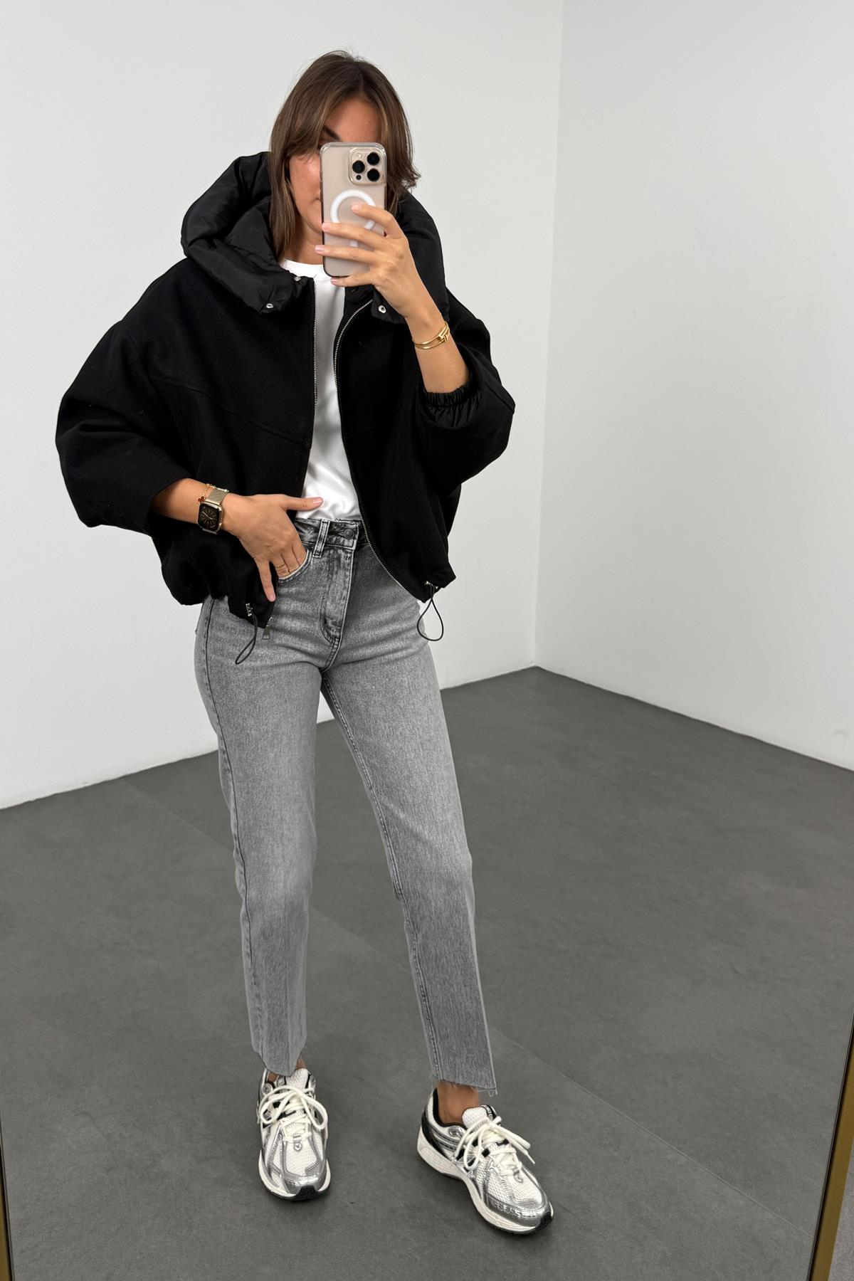 Siyah Kaşe Bomber Mont 99691