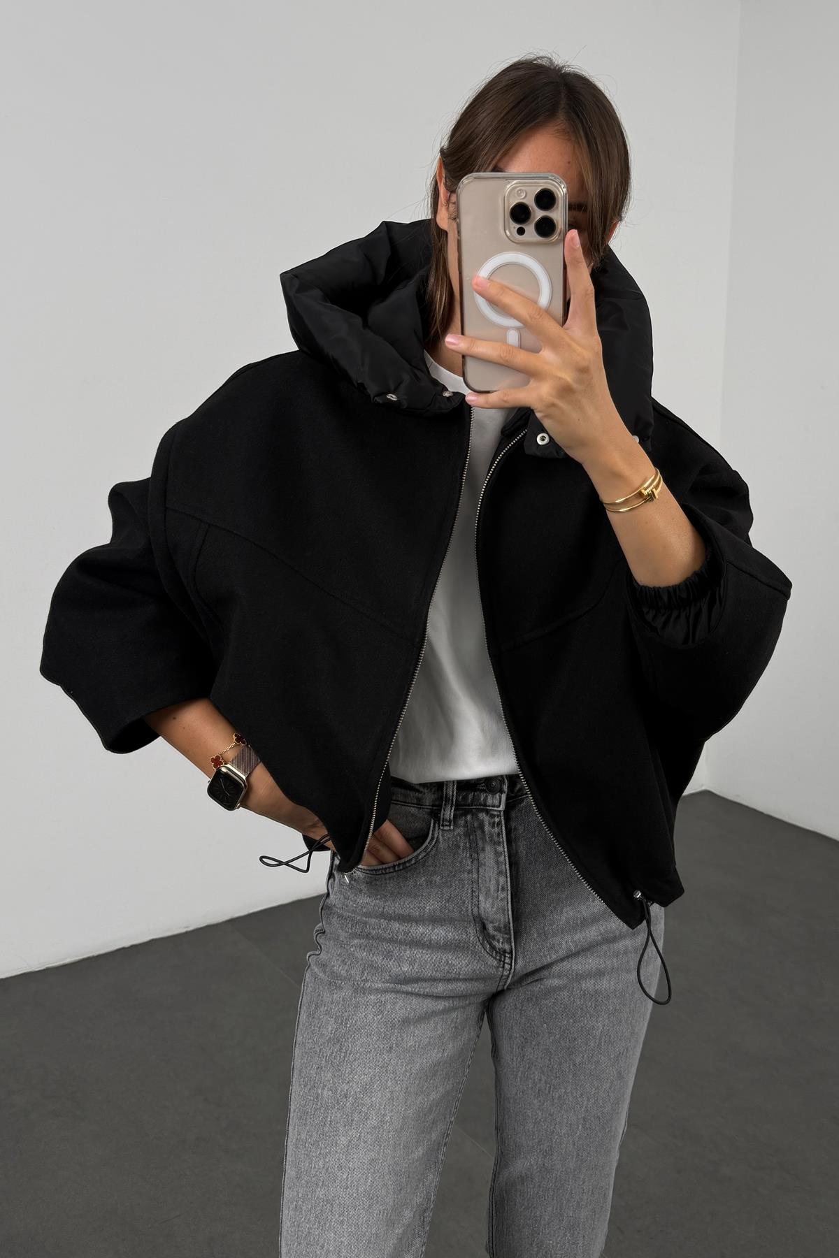 Siyah Kaşe Bomber Mont 99691