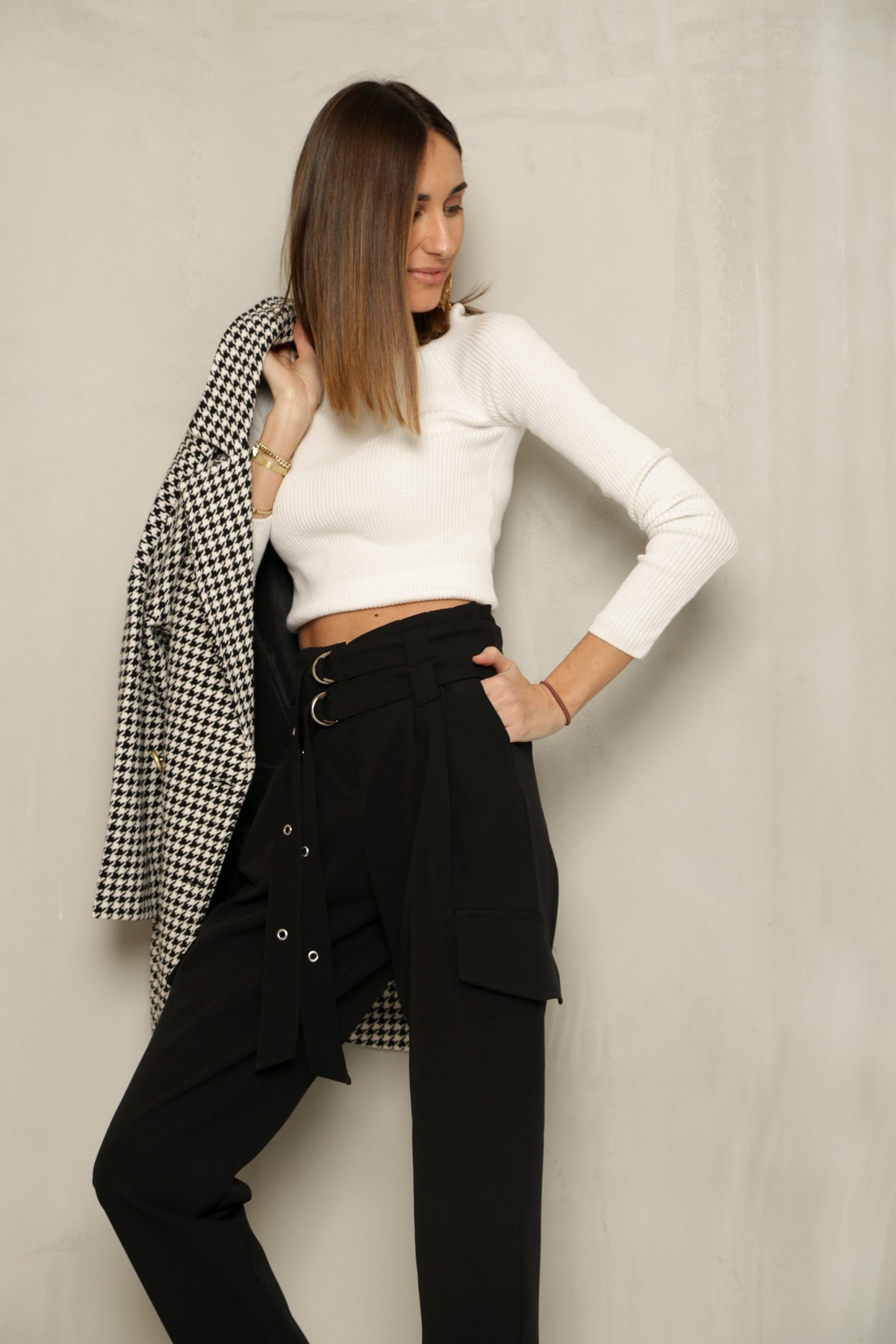 Siyah Kemerli Duble Paça Pantolon 70685
