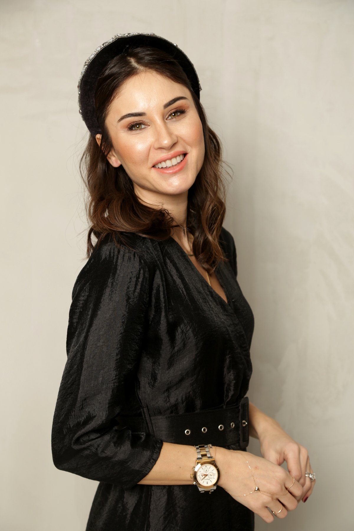 Siyah Kemerli Kruvaze Elbise 31116