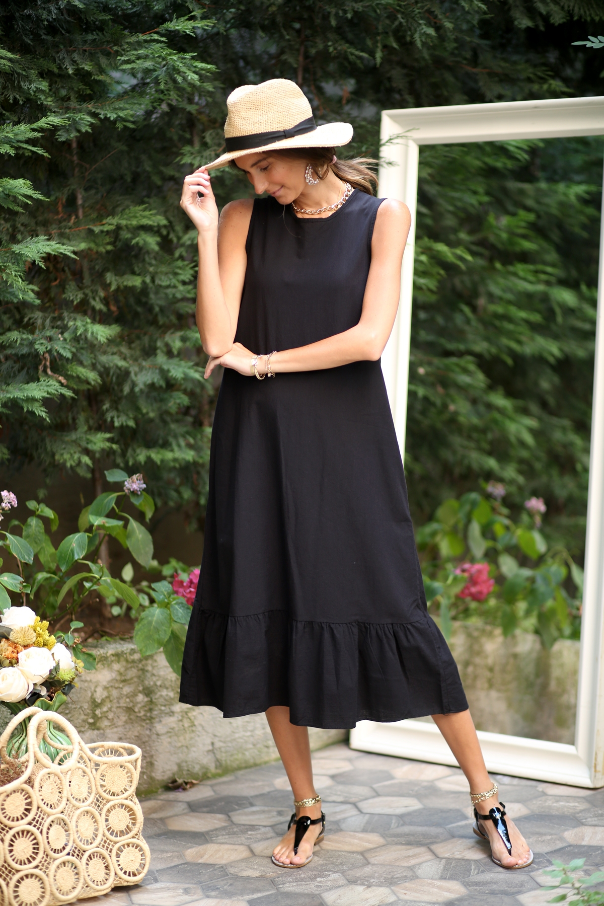 Siyah Kolsuz Midi Elbise 3063