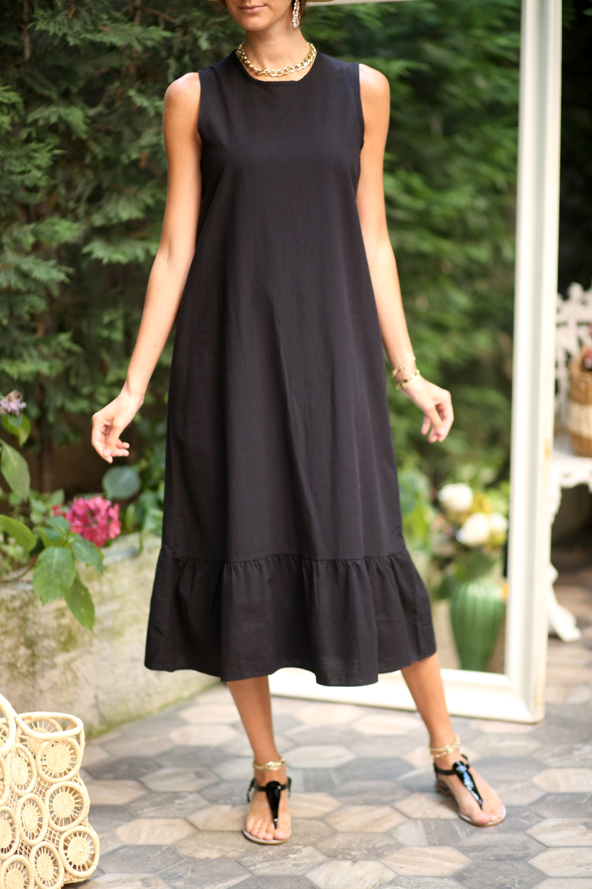 Siyah Kolsuz Midi Elbise 3063