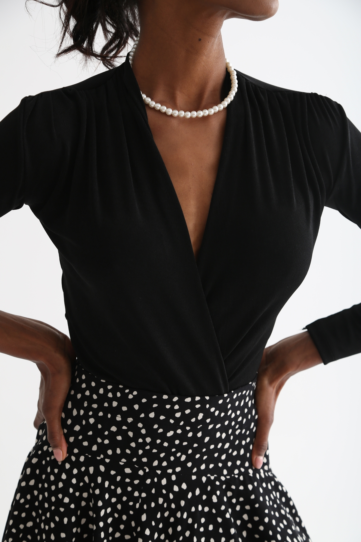 Siyah Kruvaze Bodysuit B1