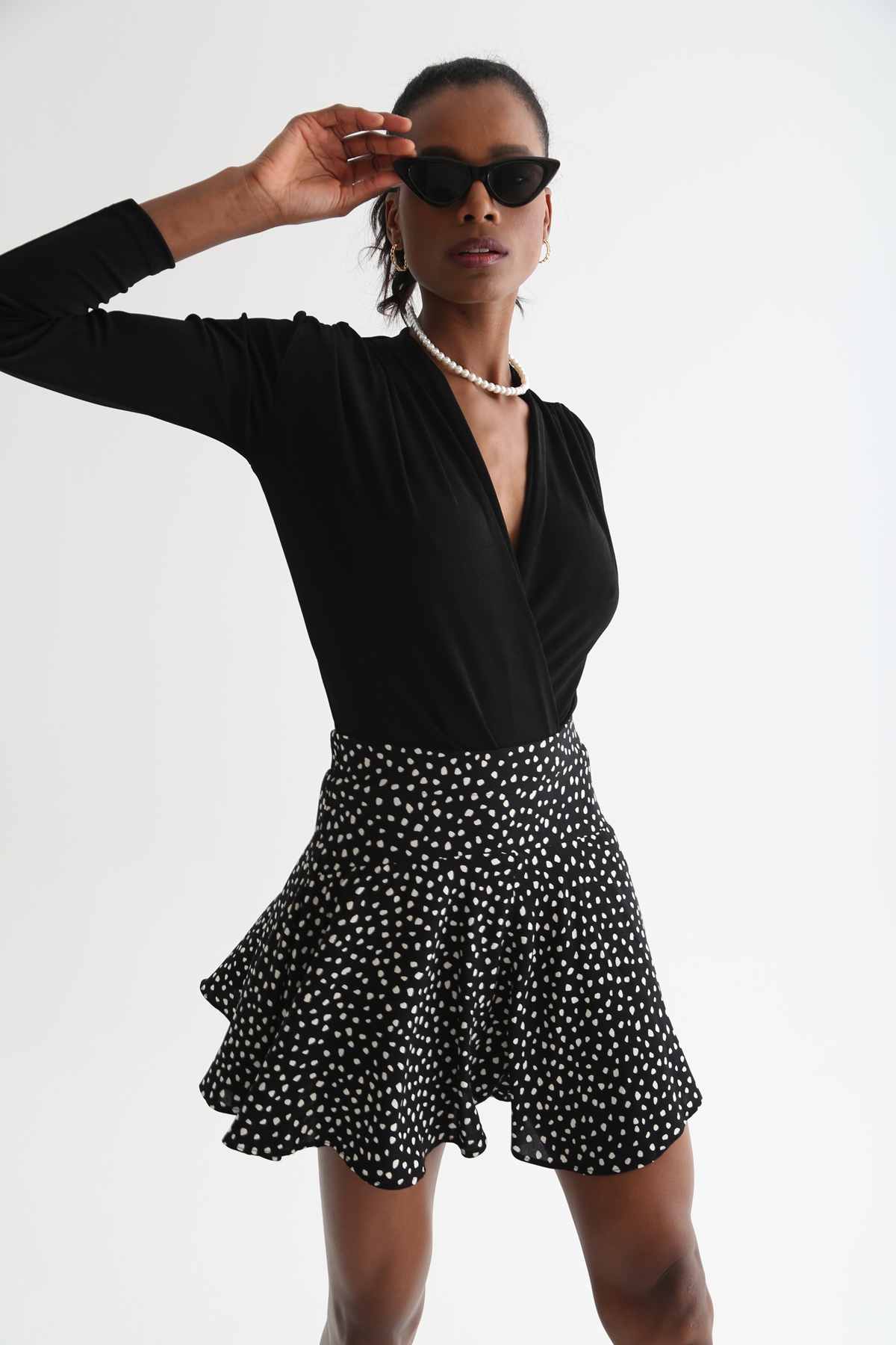 Siyah Kruvaze Bodysuit B1