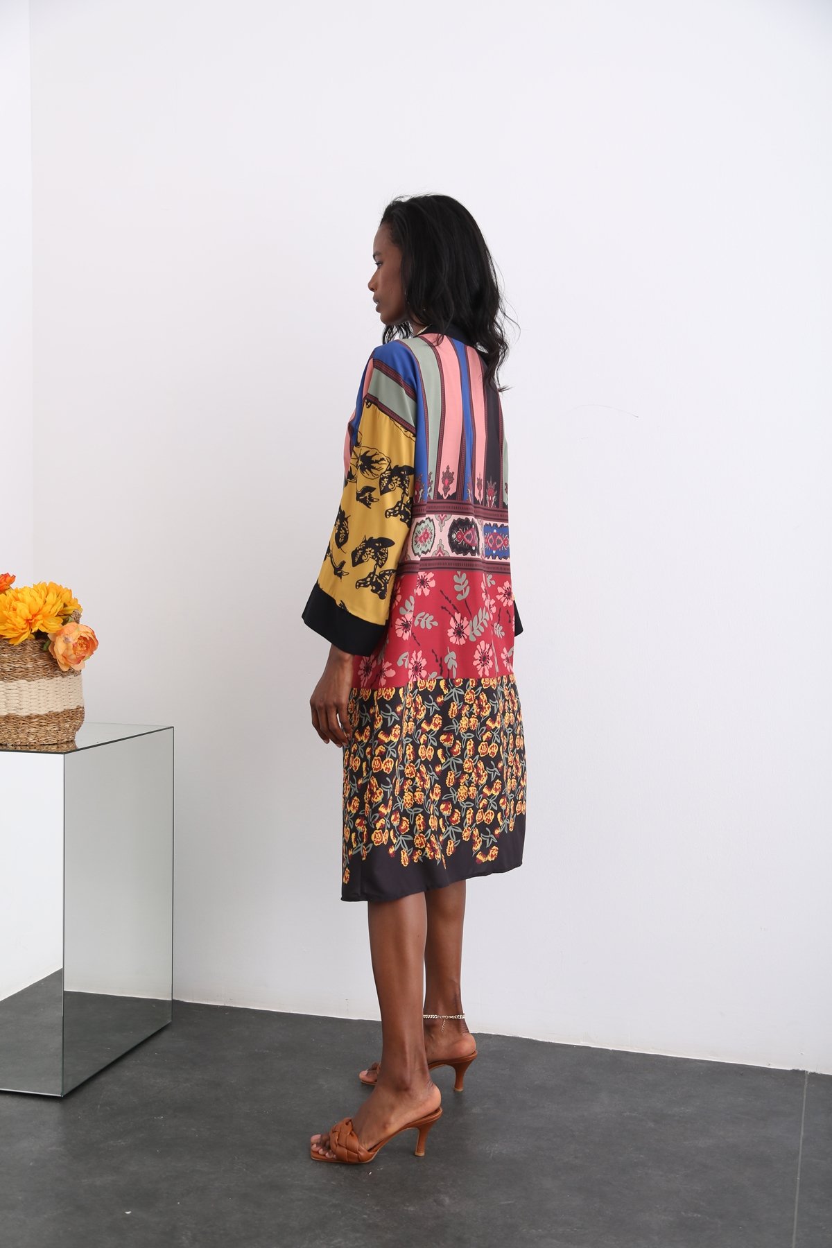 Siyah Kuşaklı Desenli Kimono 0190