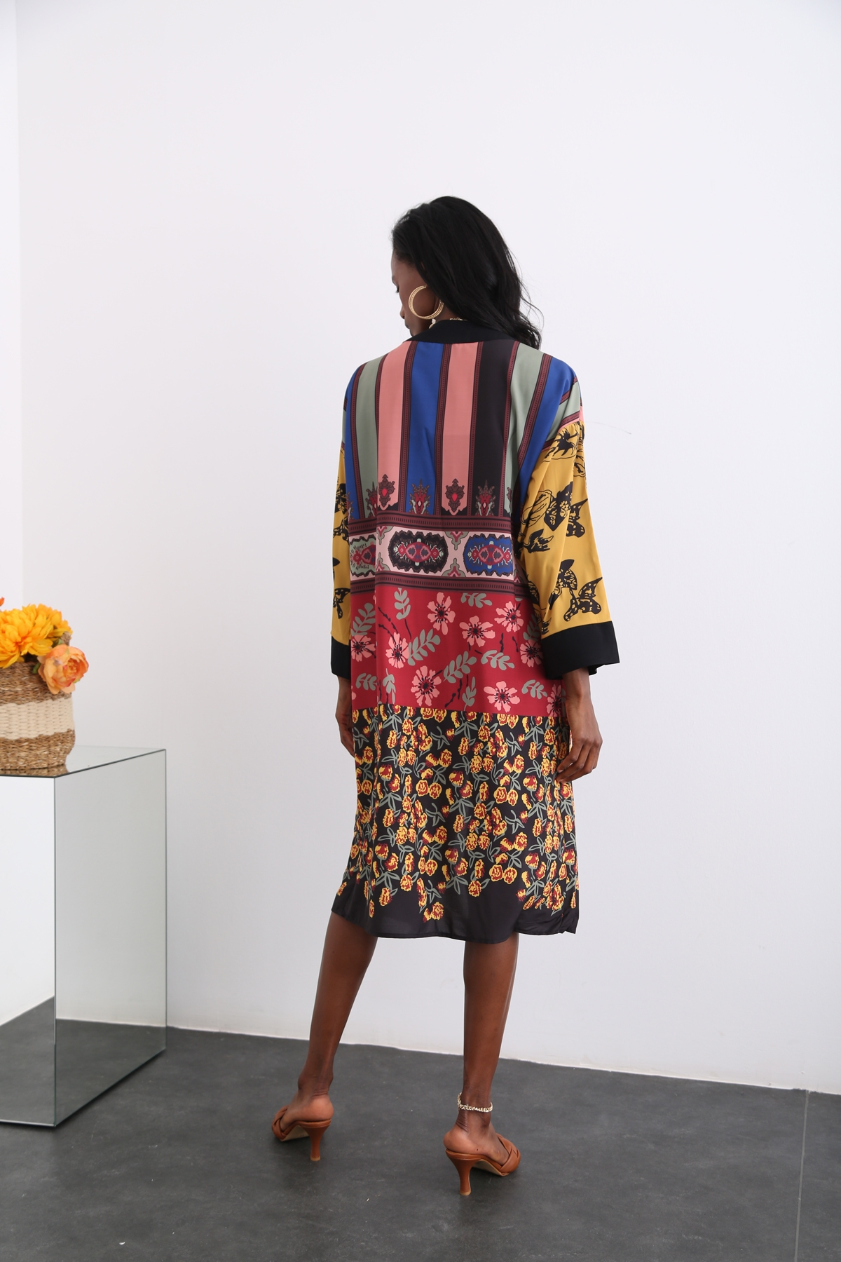 Siyah Kuşaklı Desenli Kimono 0190
