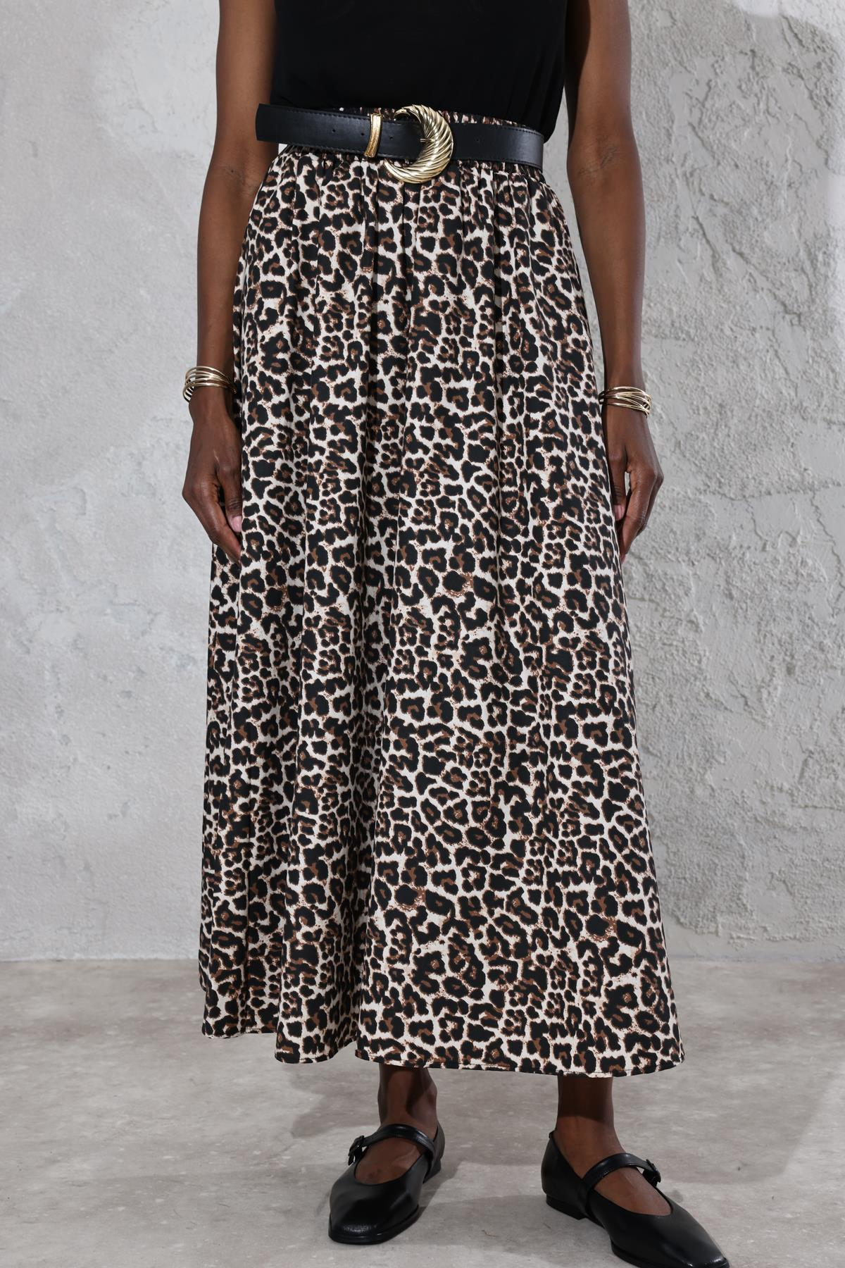 Siyah Leopar Desen Maxi Boy Etek 50154