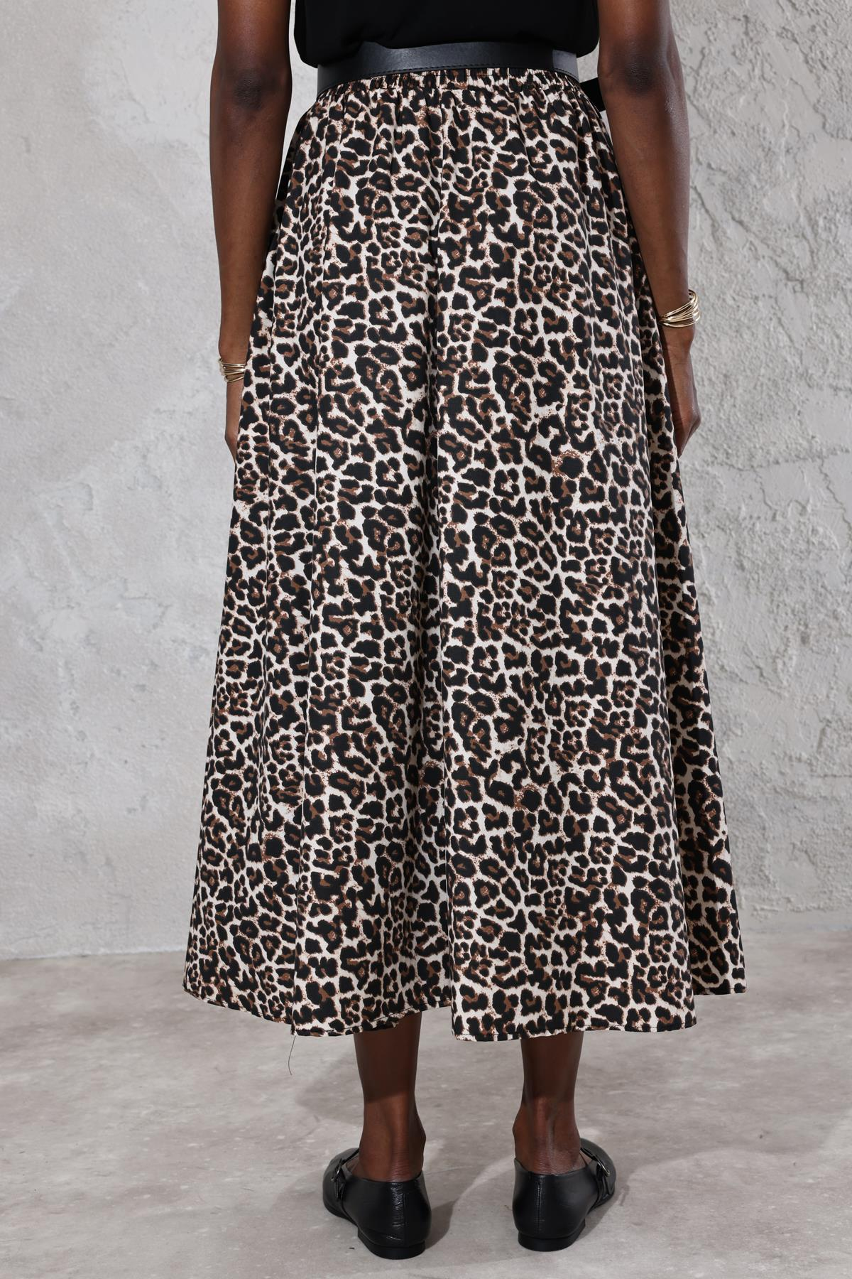 Siyah Leopar Desen Maxi Boy Etek 50154