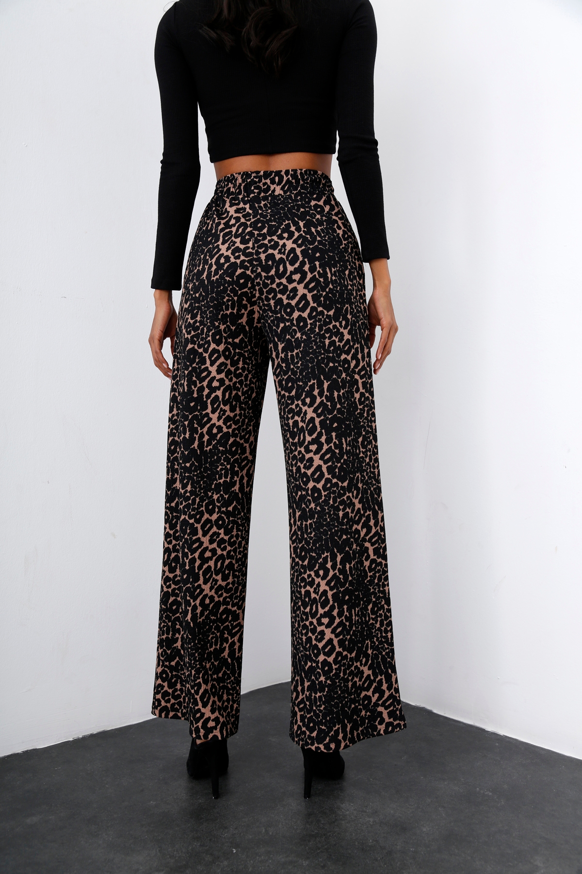 Siyah Leopar Desenli Pantolon 40064