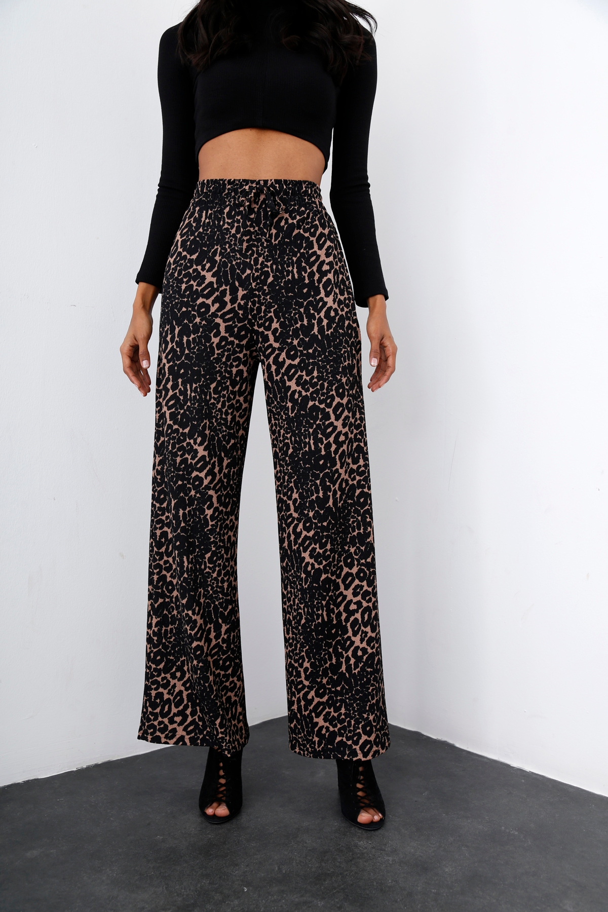 Siyah Leopar Desenli Pantolon 40064