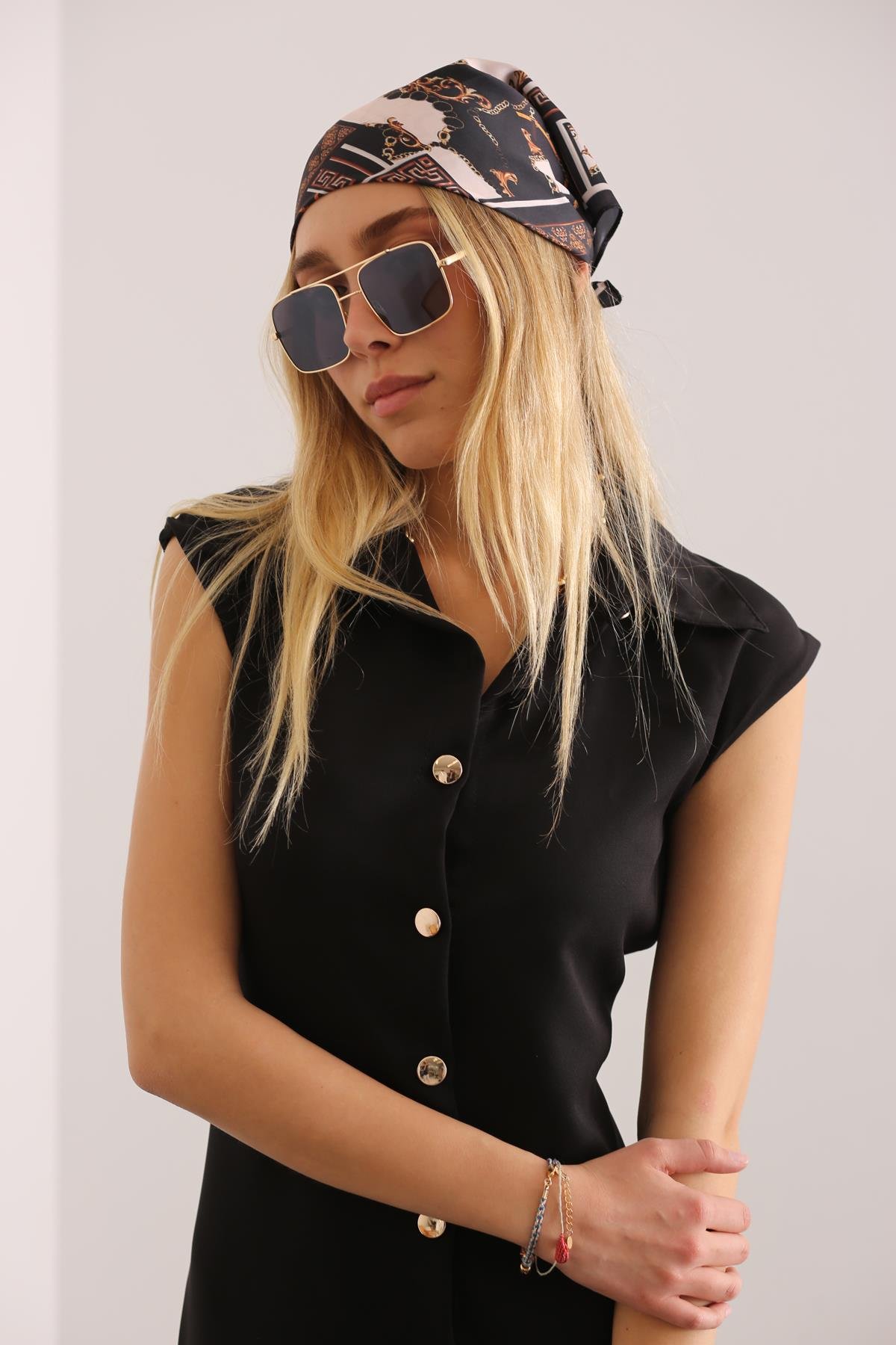 Siyah Maxi Boy Düğmeli Elbise 29664