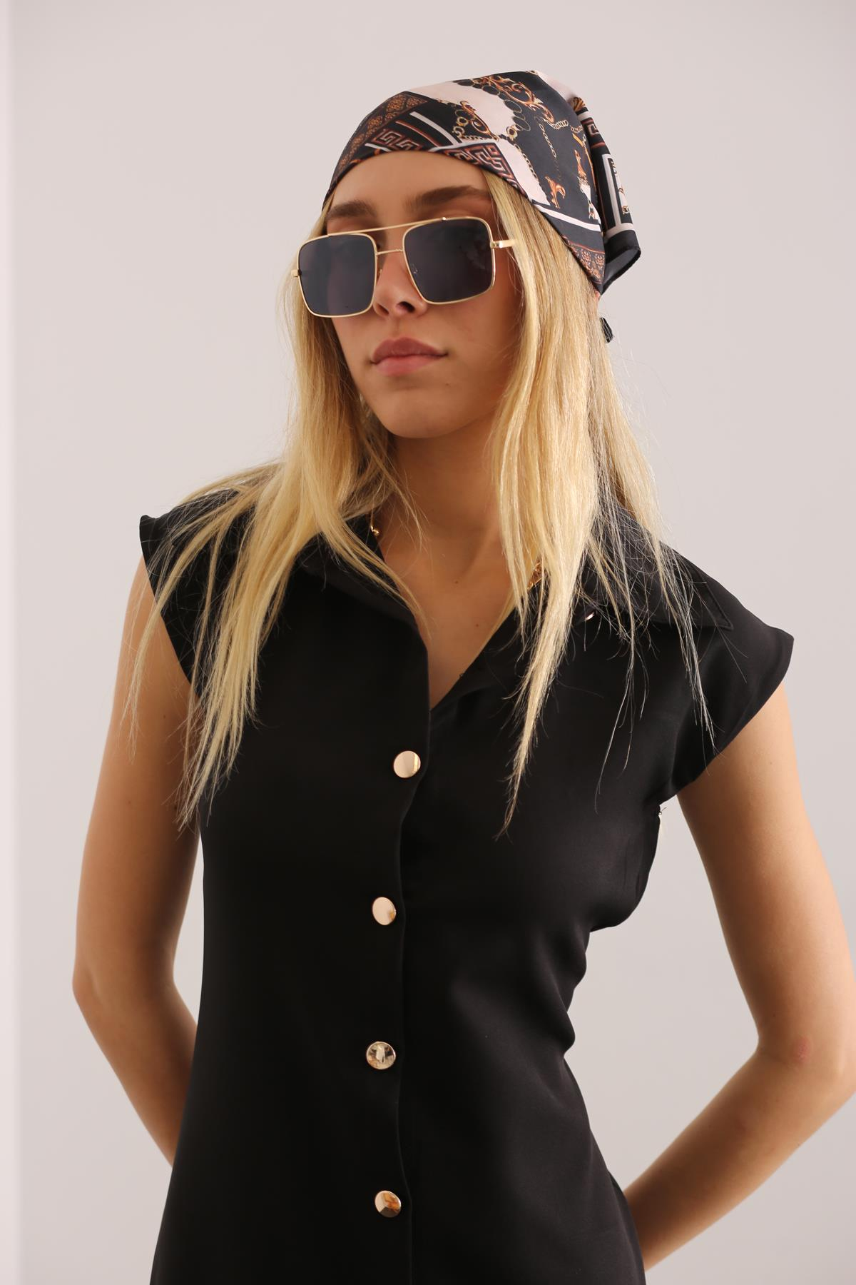 Siyah Maxi Boy Düğmeli Elbise 29664