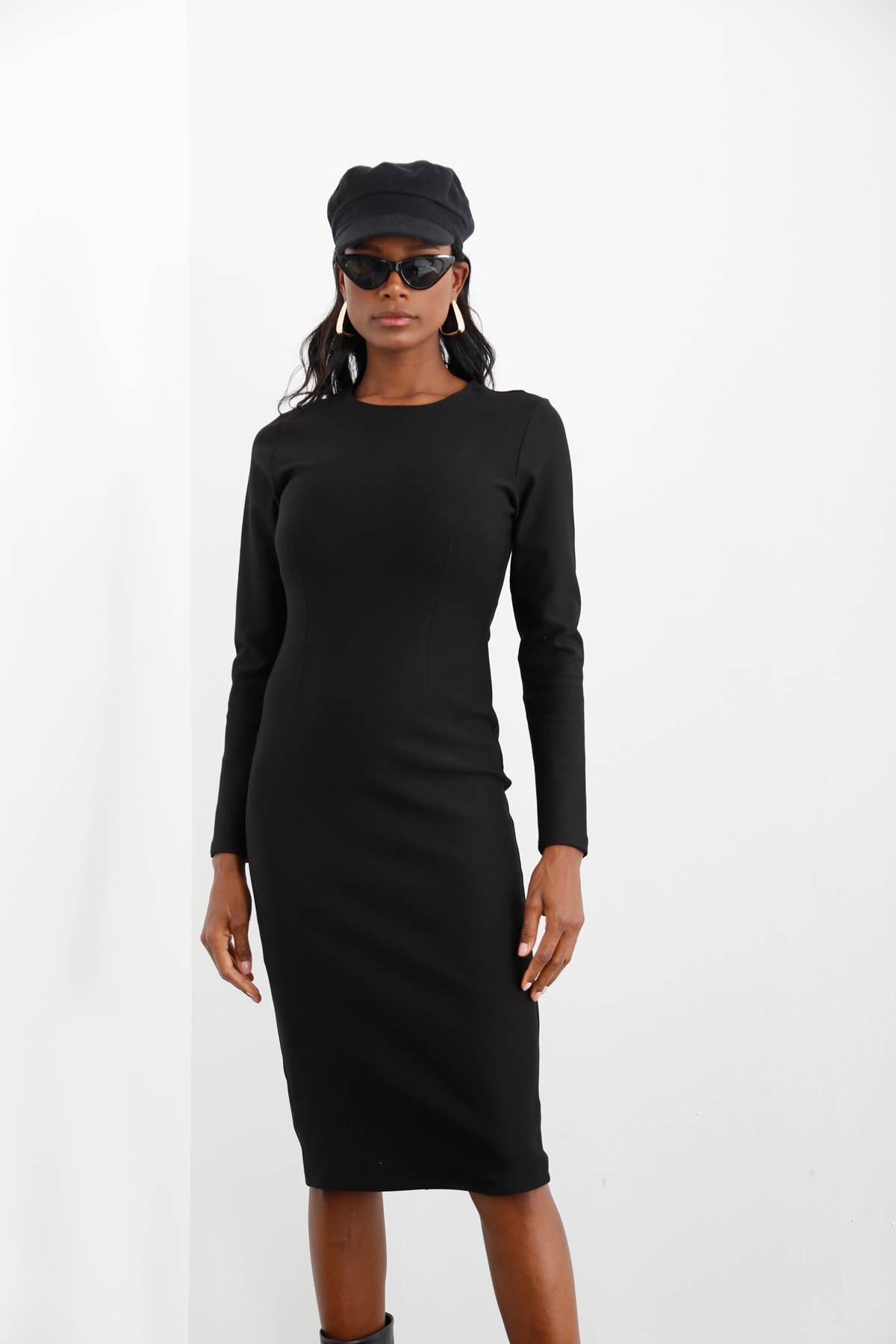Siyah Midi Kalem Elbise 0173
