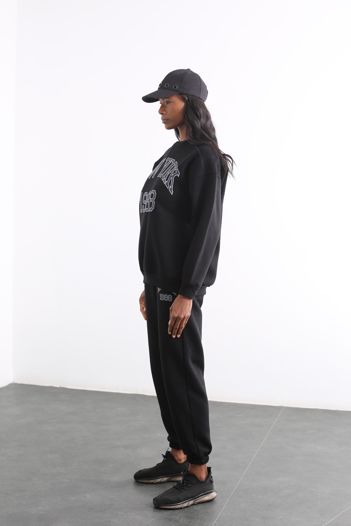 Siyah Newyork Baskılı Sweatshirt Takım 3846
