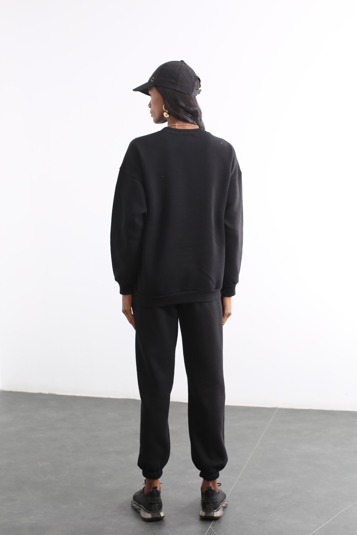 Siyah Newyork Baskılı Sweatshirt Takım 3846