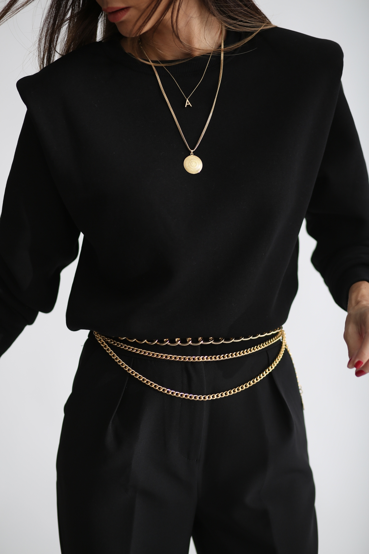 Siyah Omzu Vatkalı Sweatshirt 3232