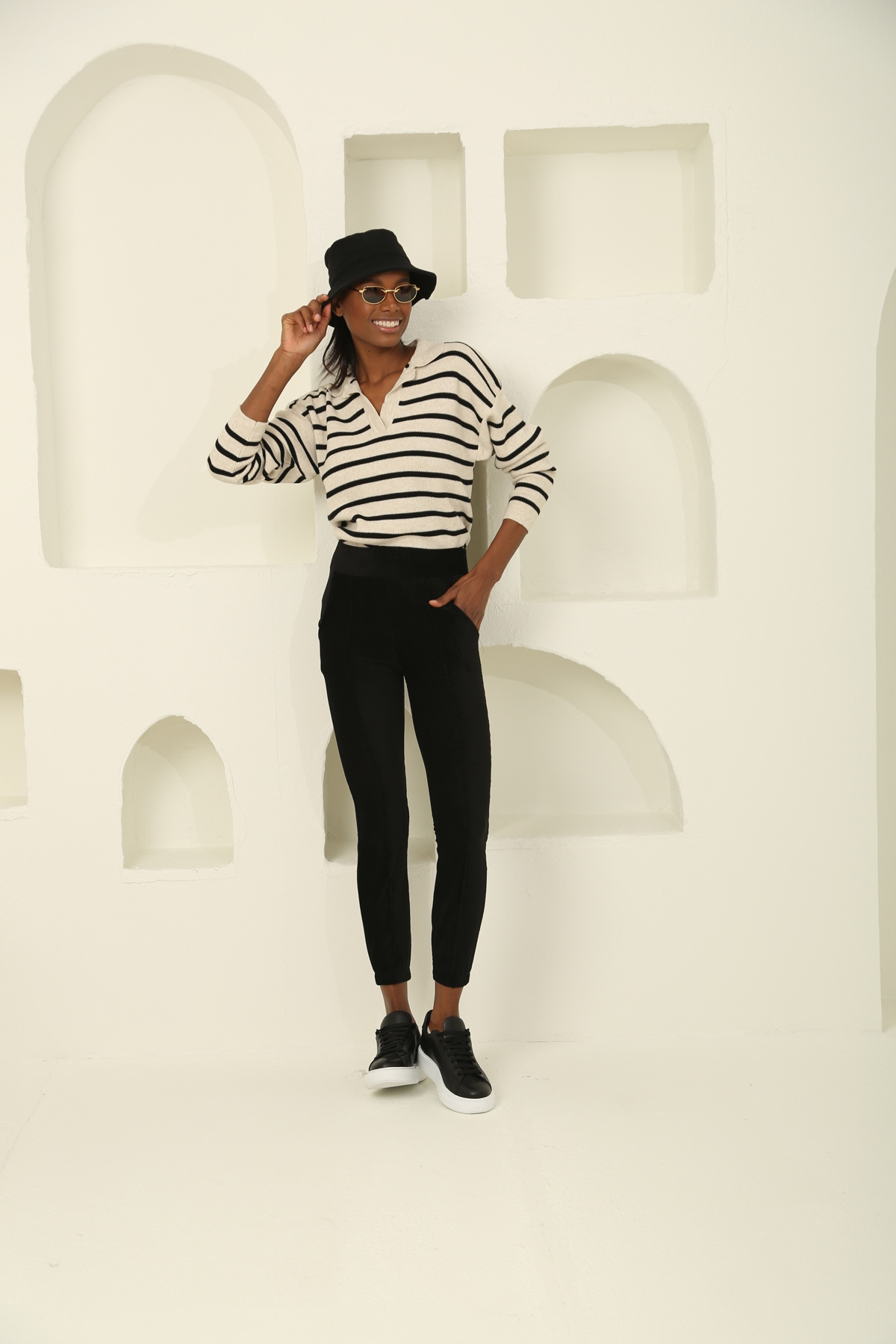 Siyah Önü Dikişli Fitilli Jogger Pantolon 4014