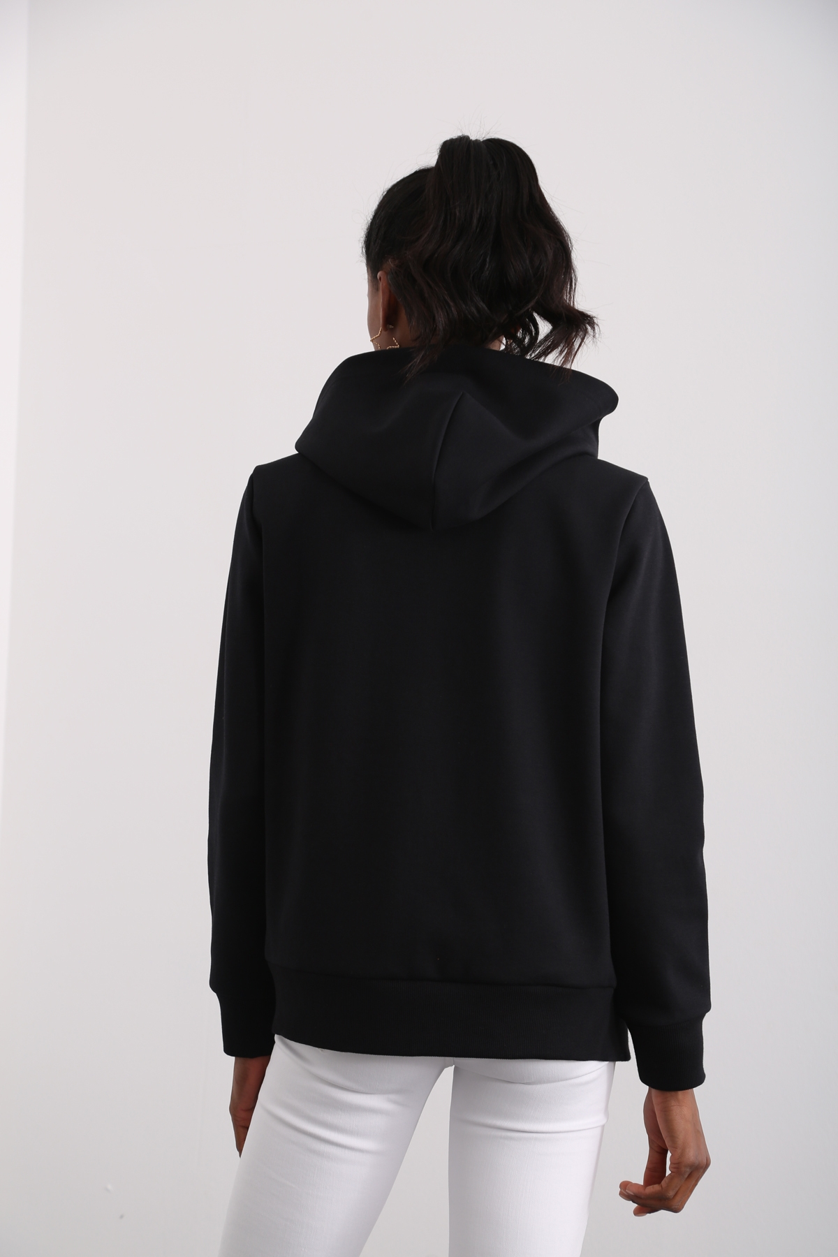 Siyah Organik Unisex Fermuarlı Sweatshirt 