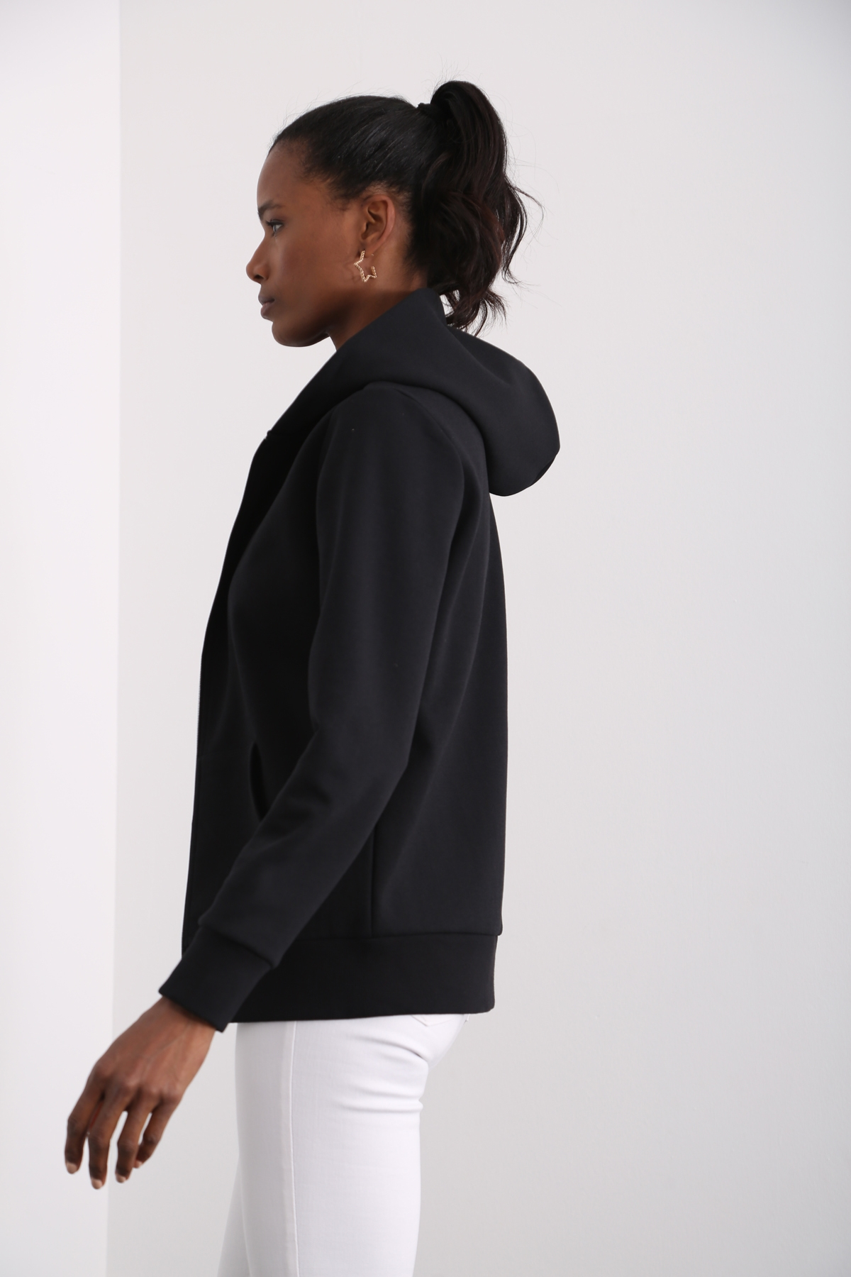 Siyah Organik Unisex Fermuarlı Sweatshirt 