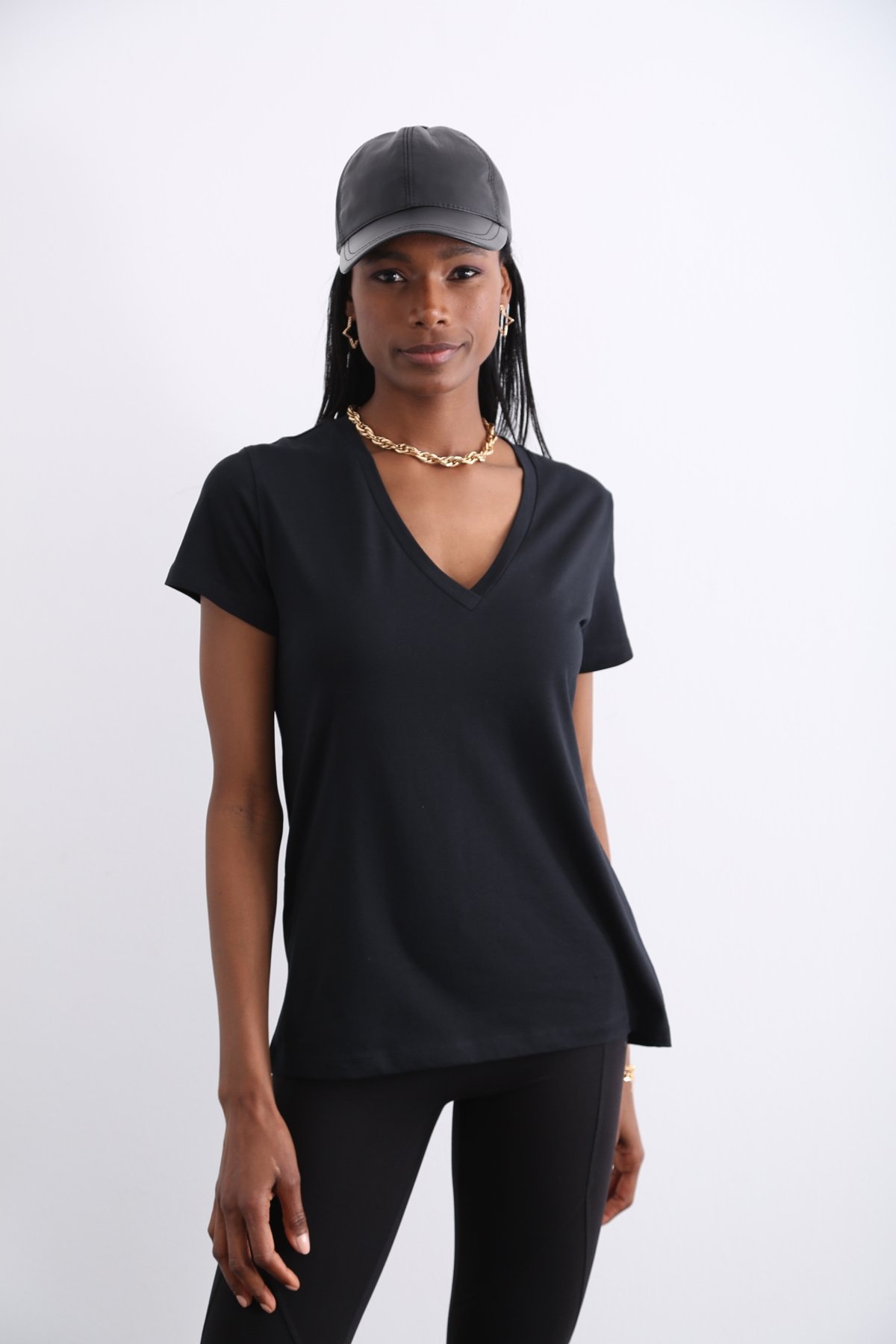 Siyah Organik V Yaka Tshirt 