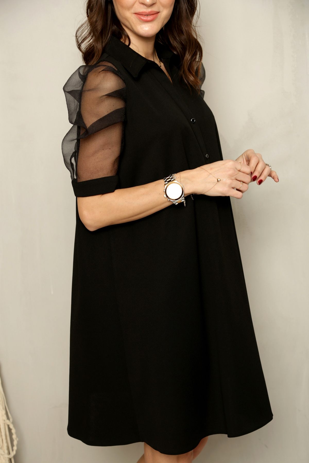 Siyah Organze Kol Elbise 110097