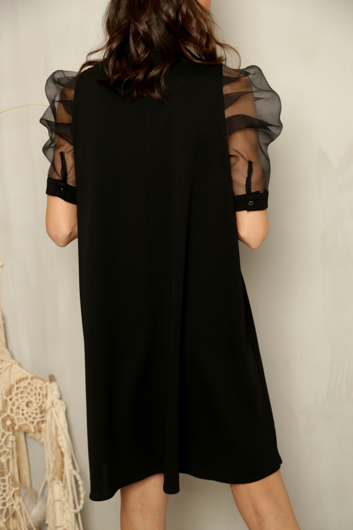 Siyah Organze Kol Elbise 110097