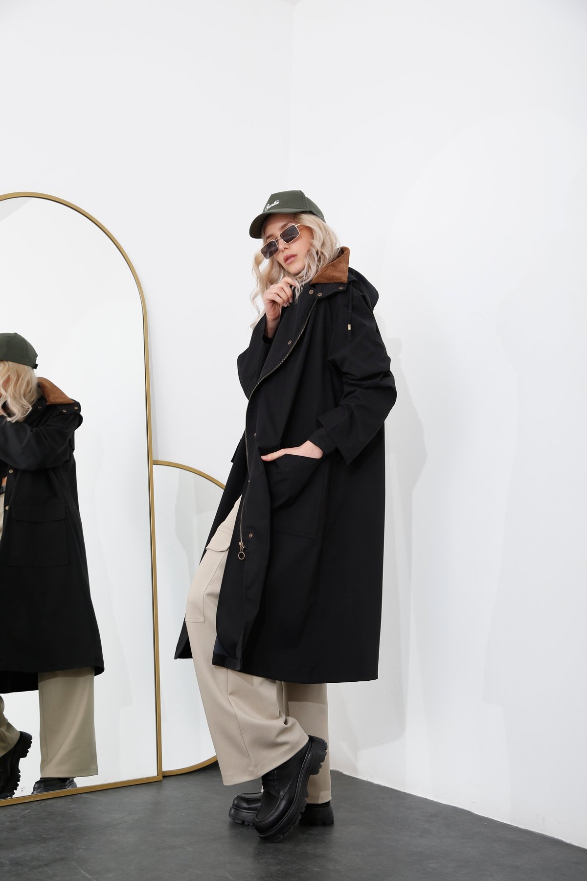 Siyah Oversize Trenchcoat 54109
