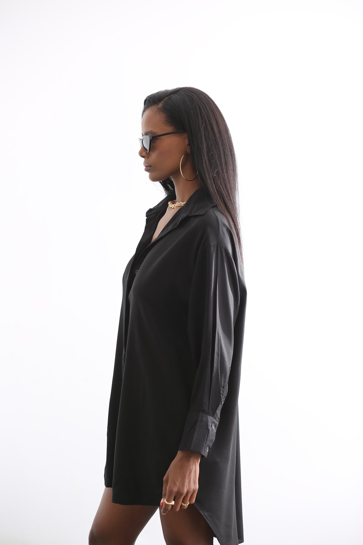 Siyah Oversize Tunik Elbise 