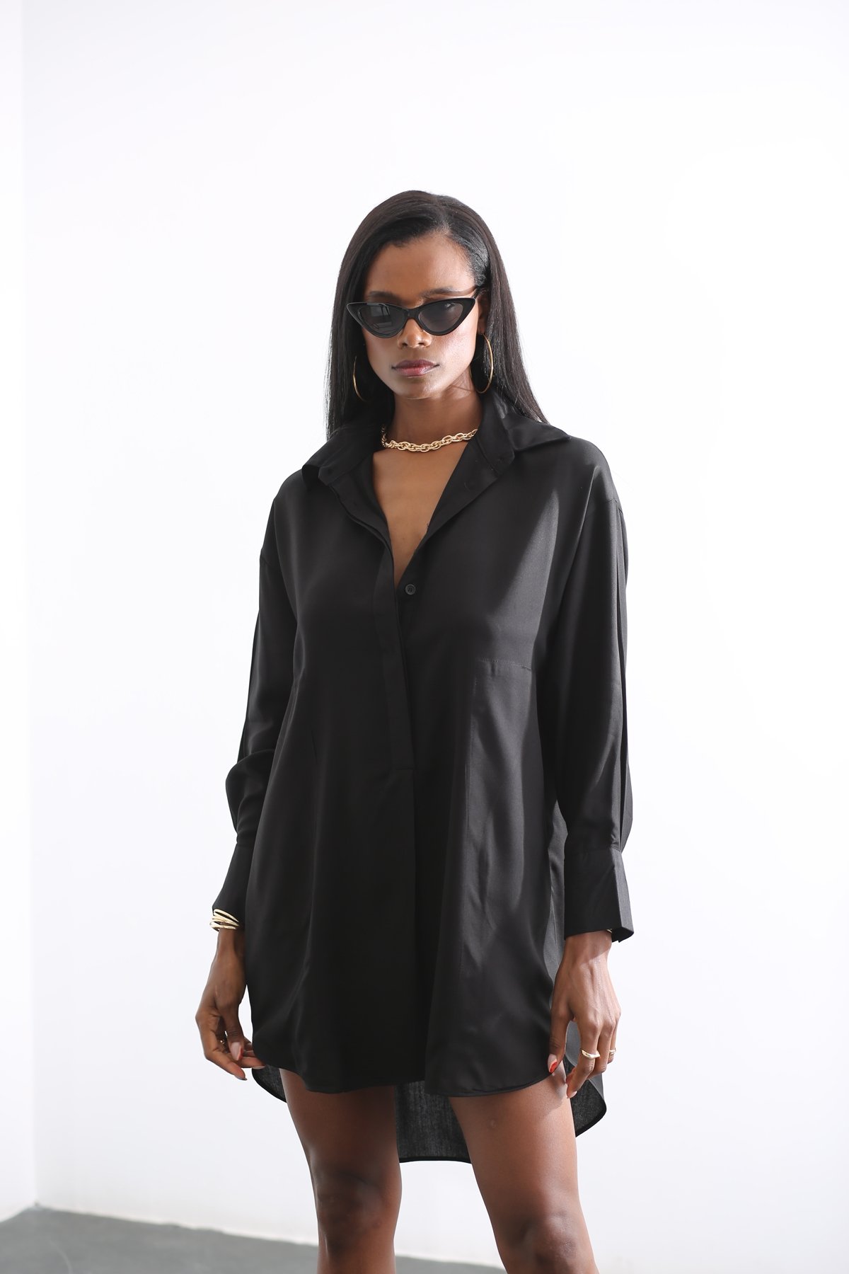 Siyah Oversize Tunik Elbise 