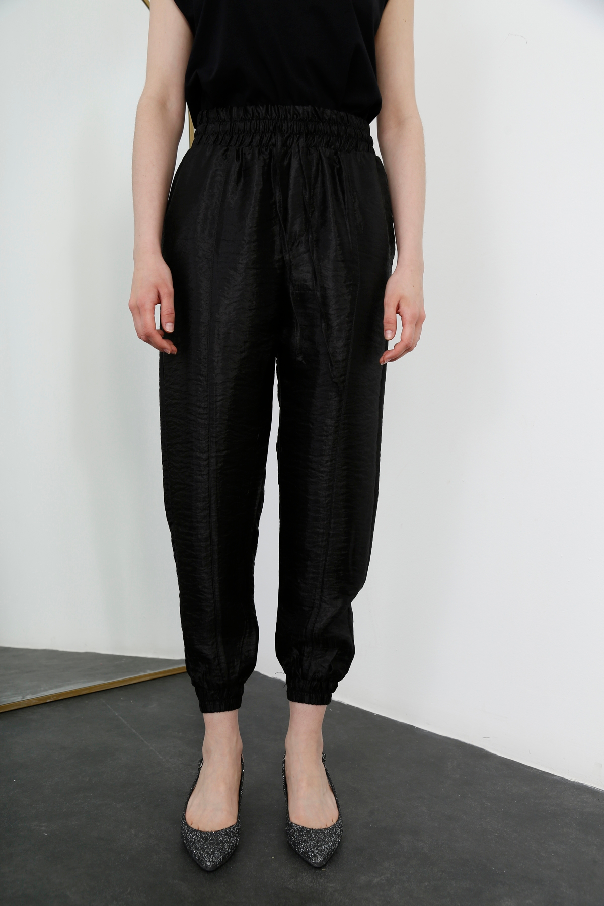 Siyah Parlak Jogger Pantolon 70977