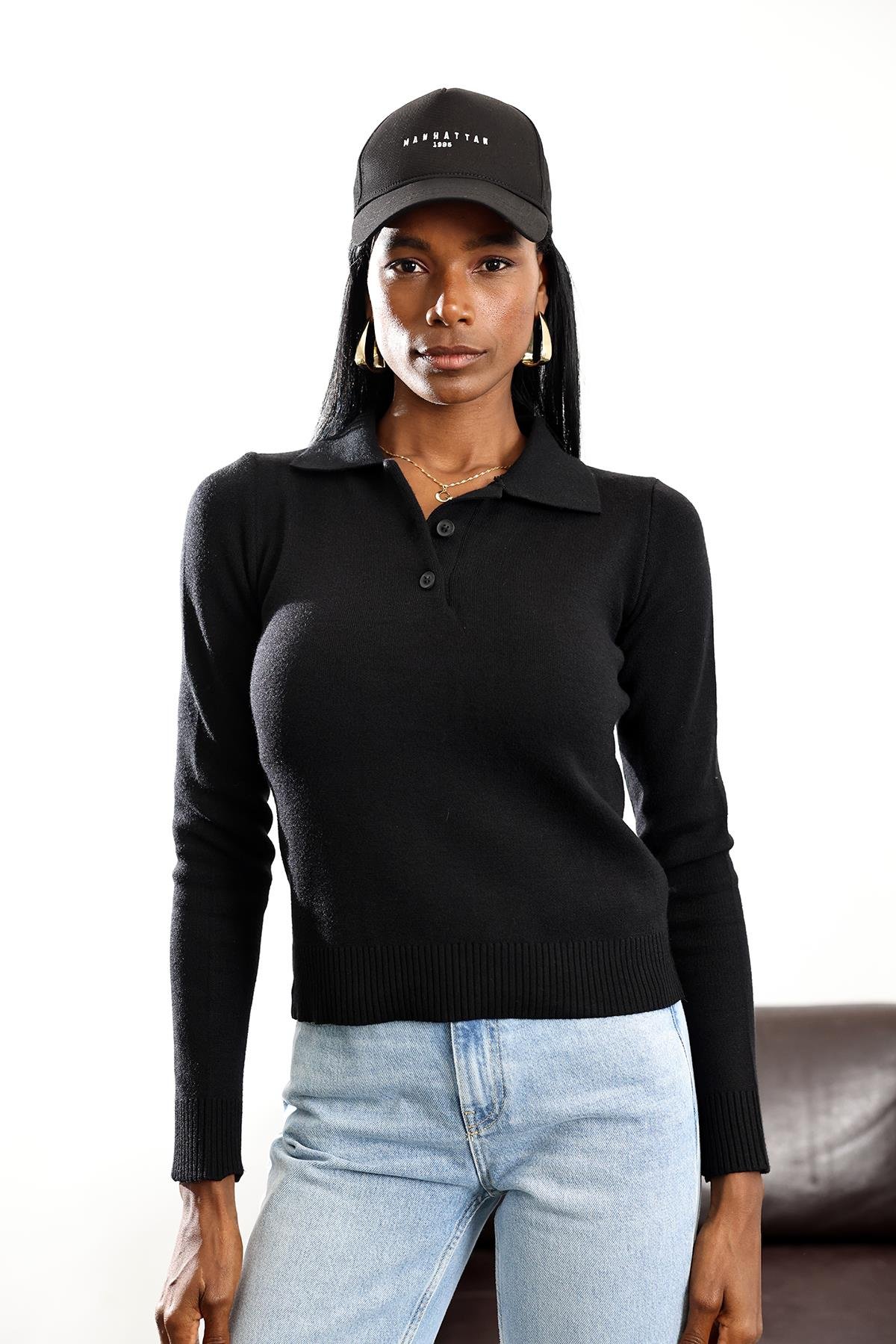 Siyah Polo Yaka Triko 5834