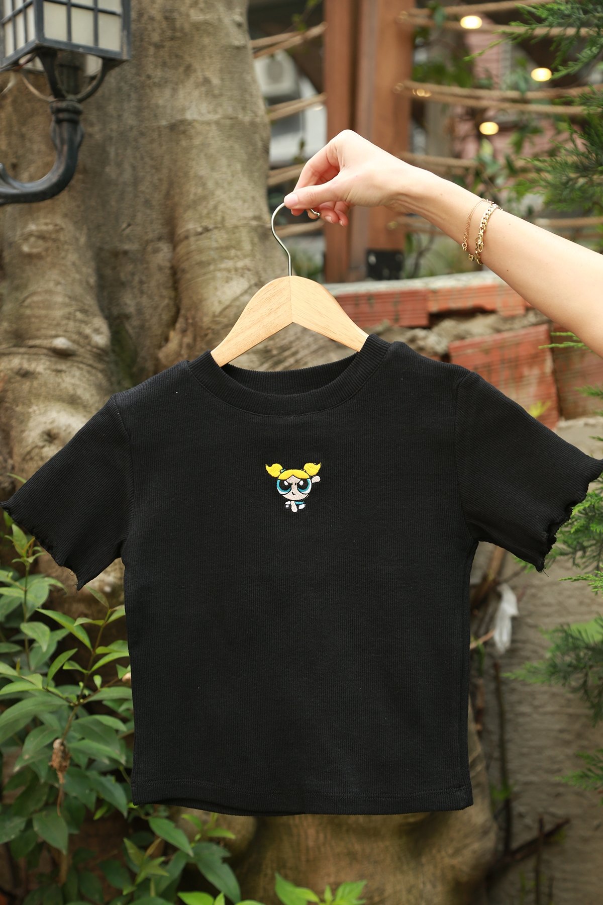 Siyah Powerpuff Girls Nakışlı Tshirt