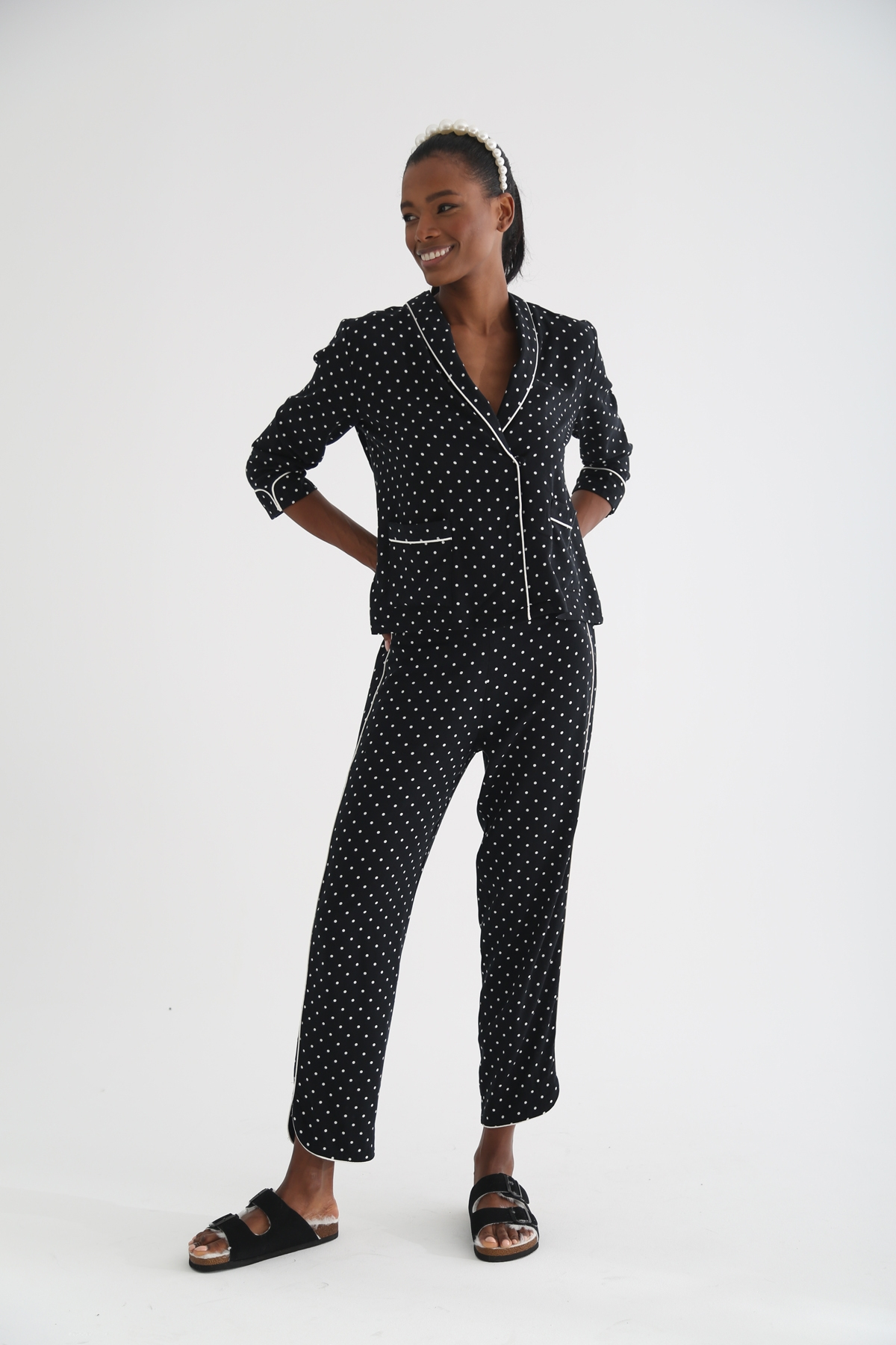 Siyah Puantiyeli Pijama Takım 11262
