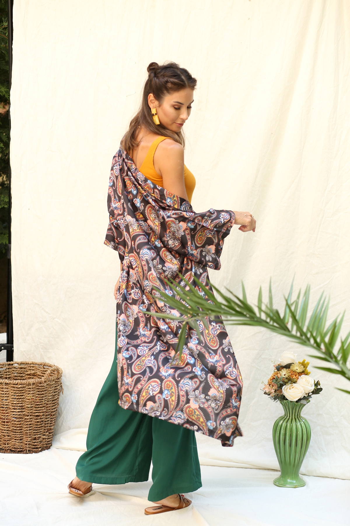 Siyah Şal Desen Kimono 