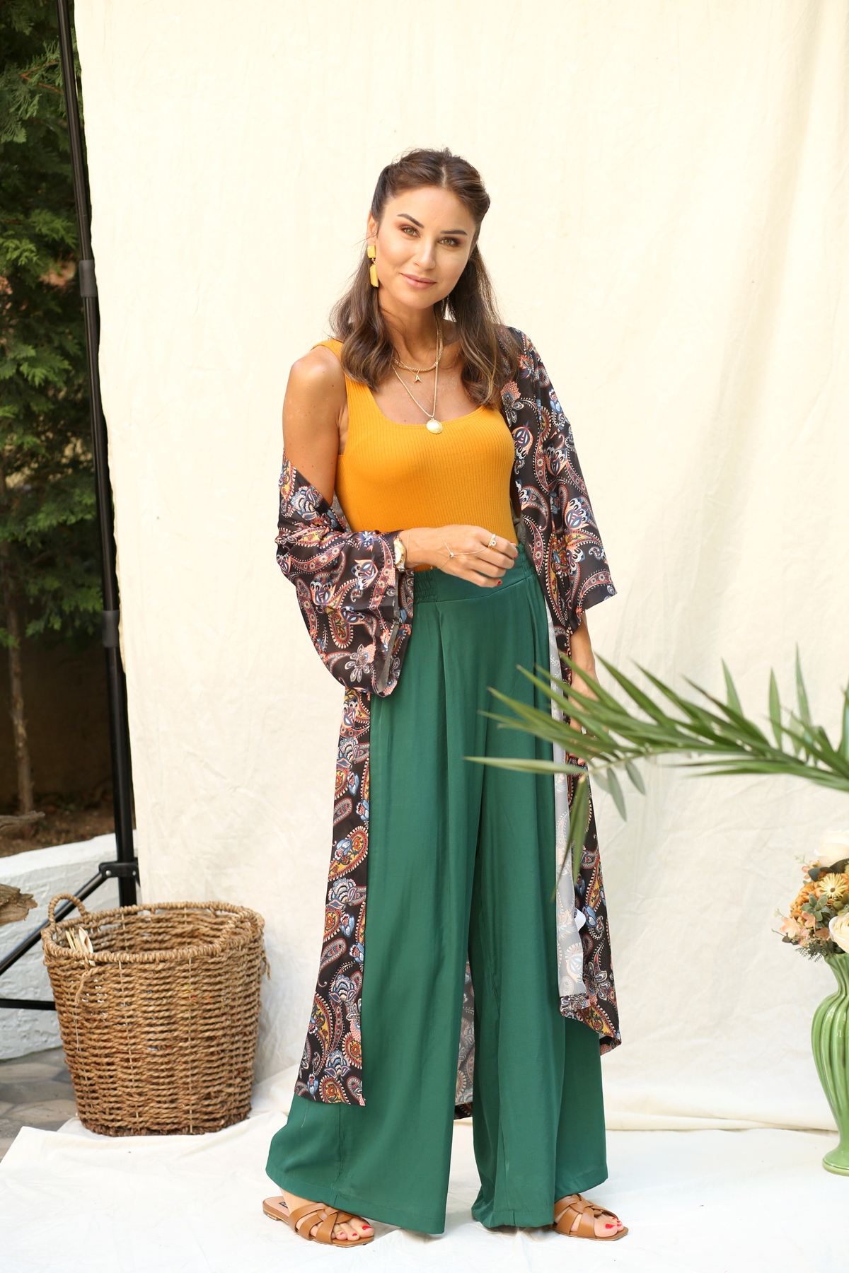 Siyah Şal Desen Kimono 