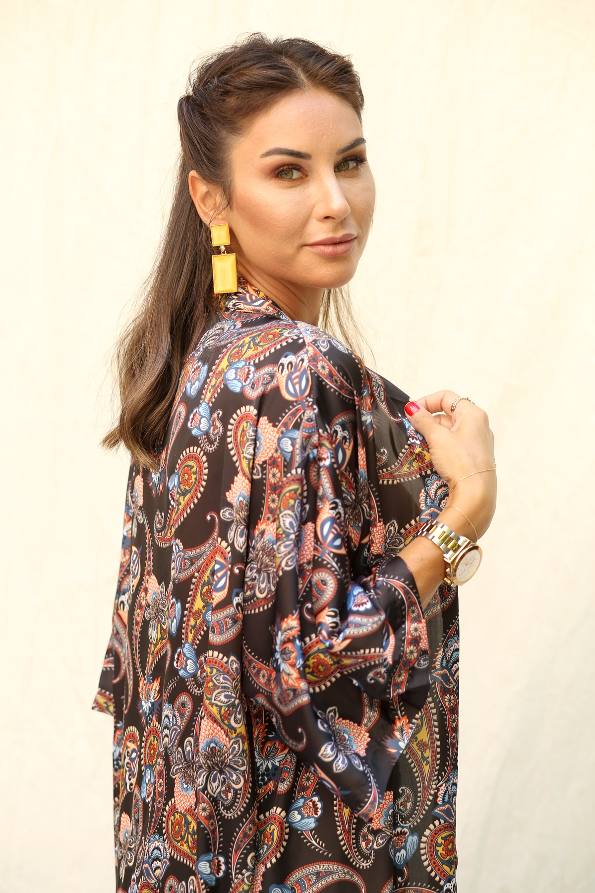 Siyah Şal Desen Kimono 
