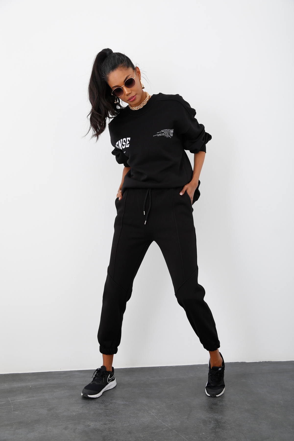 Siyah Sense Baskılı Şardonlu Sweatshirt 226