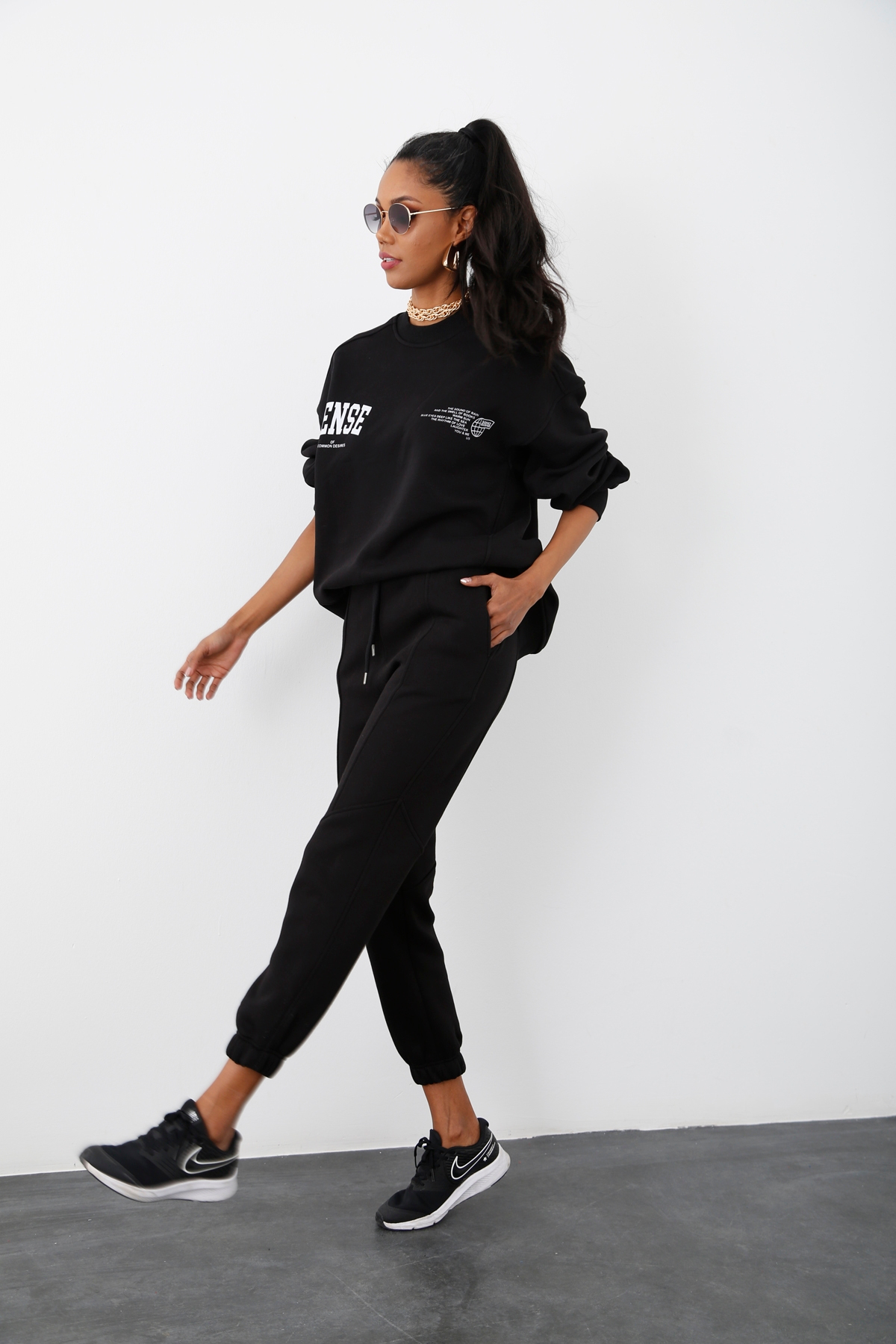 Siyah Sense Baskılı Şardonlu Sweatshirt 226