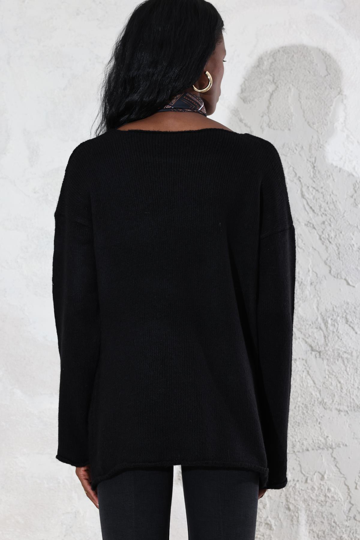 Siyah Sosis Yaka Triko 7023