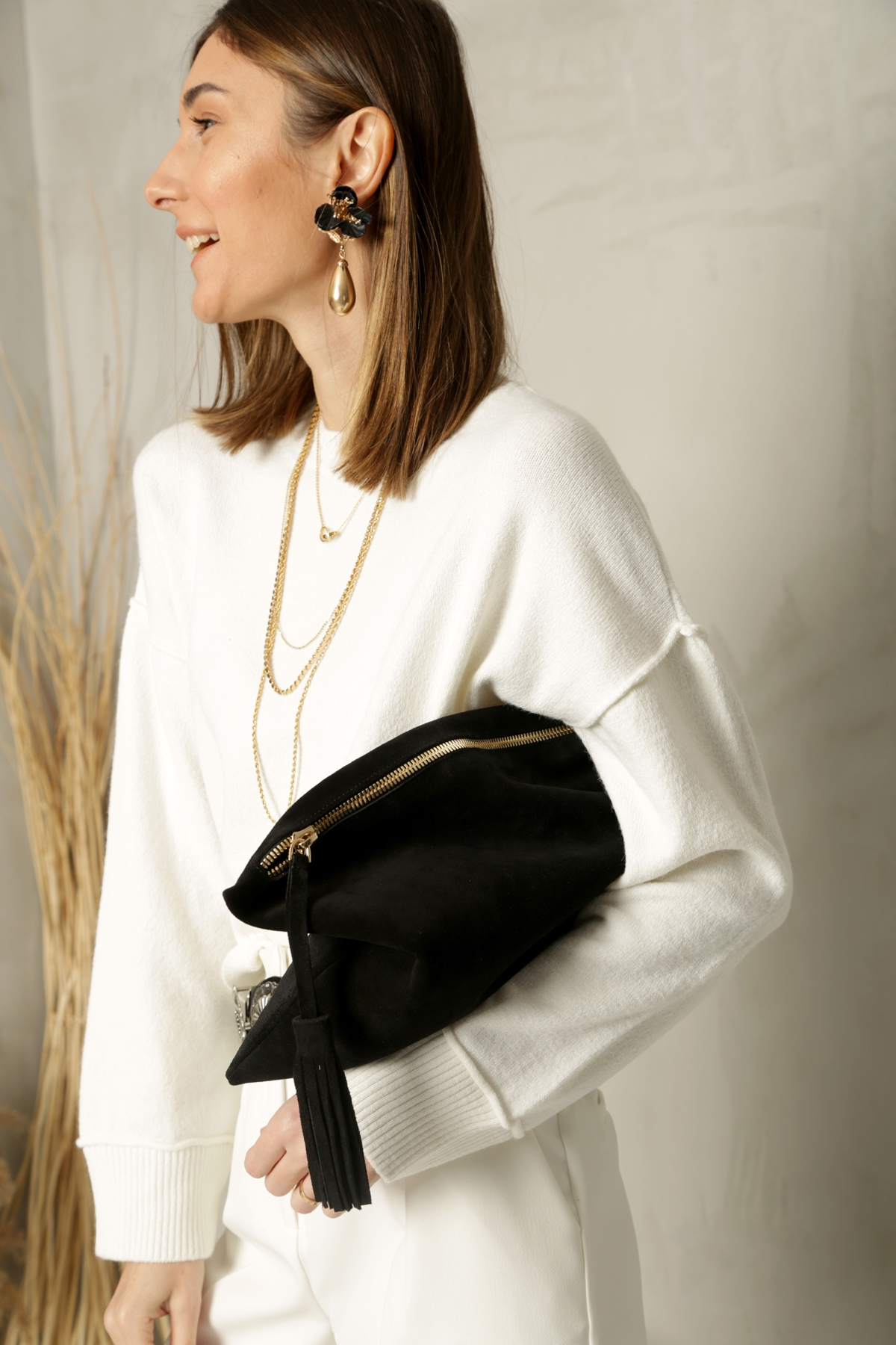 Siyah Süet Clutch