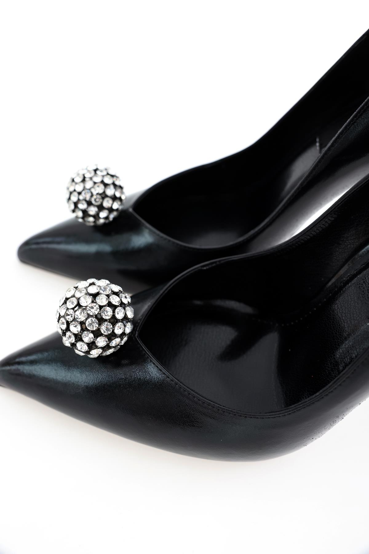 Siyah Taş Aksesuarlı Stiletto 75053