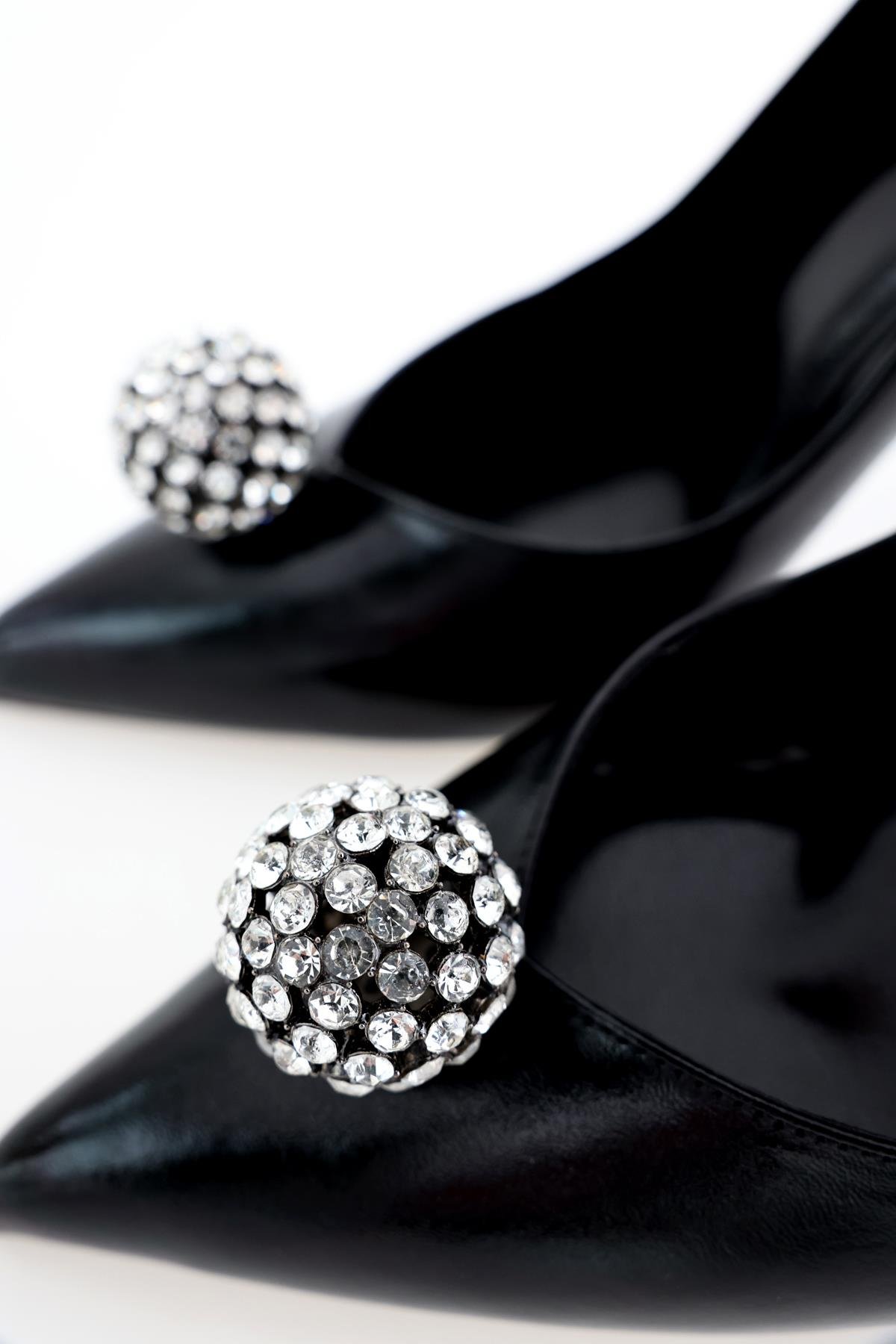 Siyah Taş Aksesuarlı Stiletto 75053