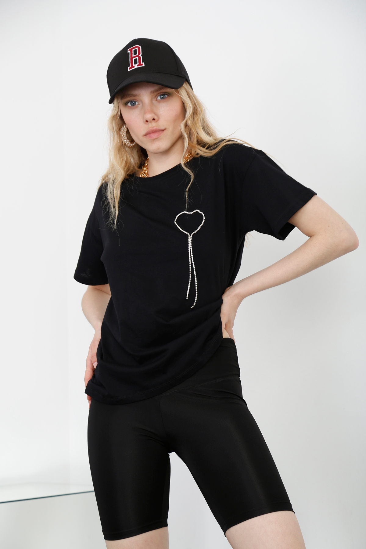 Siyah Taşlı Tshirt 210058